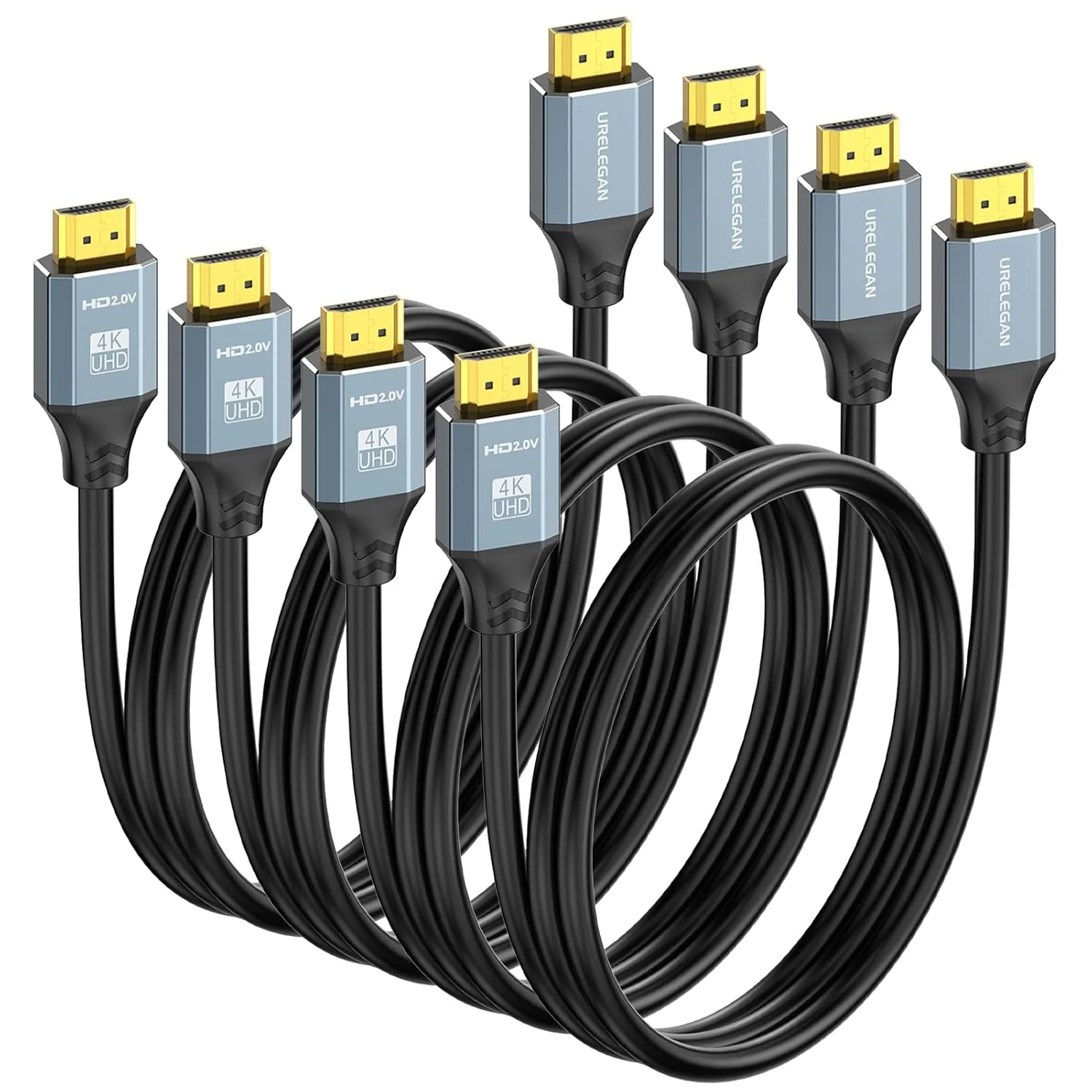 کابل HDMI شش فوتی بسته چهارتایی، کابل HDMI 2.0 پرسرعت 4K با پوشش محافظ، شش فوت با HDR، اترنت/ARC، سازگار با 3D، HDCP 2.2 - سازگار با کامپیوتر، مانیتور، Roku/LG TV، PS4/PS5، Xbox، Switch، ساندبار، مانیتور قابل حمل