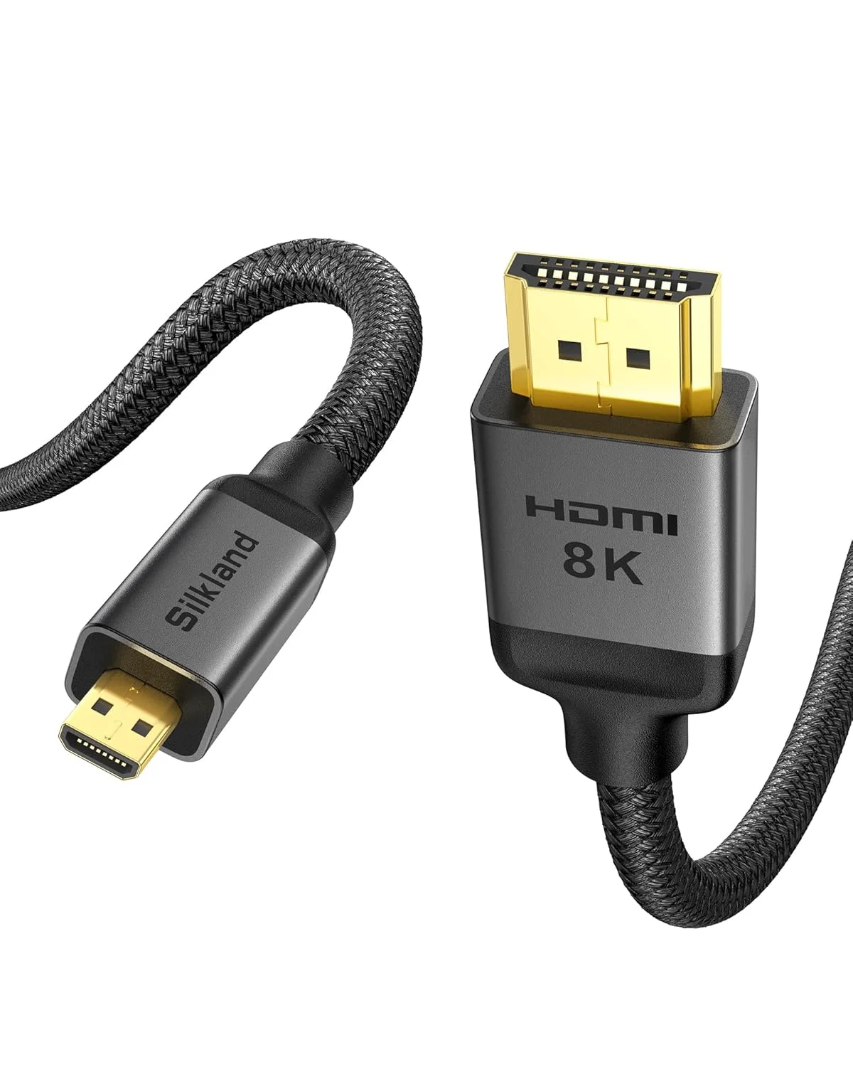 کابل میکرو HDMI به HDMI سیلکلند 8K 4K طول 2 متر، آداپتور میکرو HDMI 2.1 [8K@60Hz، 4K@240Hz 144Hz 120Hz] 6K 5K، 48Gbps، HDR، سازگار با Samsung G8,G9، دوربین، Raspberry Pi 5 4، GoPro Hero، Cam Link