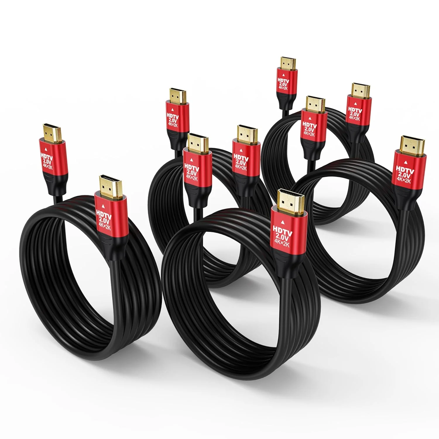 کابل HDMI 2.0، طول 1.8 متر، بسته 5 عددی، کابل HDMI پرسرعت 18 گیگابیت بر ثانیه، پشتیبانی از 4K@60Hz، 2K@240Hz، 1080P، HDCP 2.2، HDR، ARC و اترنت، سازگار با Xbox، PS5/4/3، ساندبار، لپ تاپ، Roku، مانیتور، تلویزیون