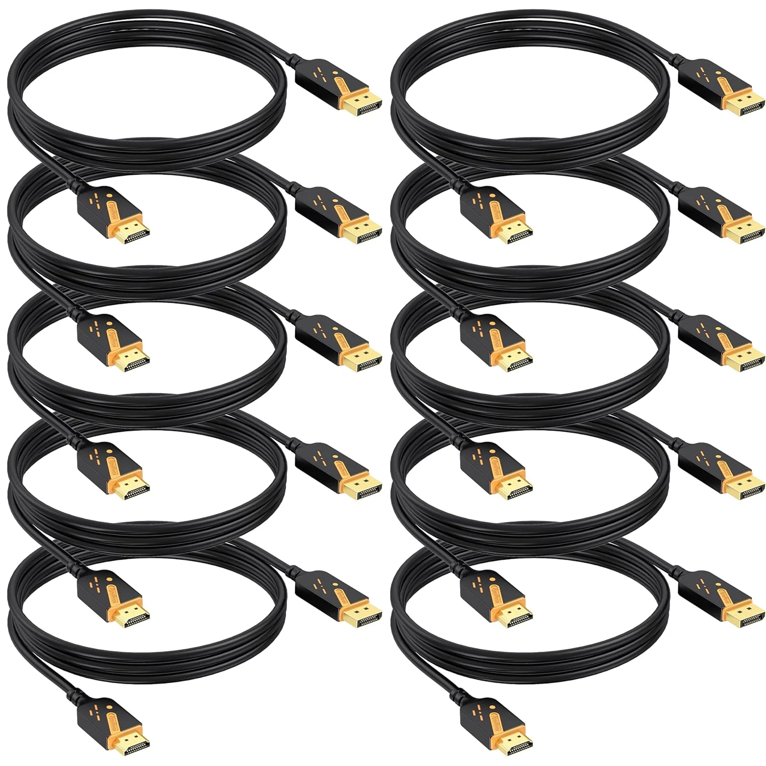 کابل DisplayPort به HDMI با کیفیت 4K، بسته 10 عددی، آداپتور کابل 1.8 متری DP به HDMI نر به نر با روکش طلا، پشتیبانی از ویدئو و صدای UHD برای کامپیوتر، مانیتور، تلویزیون های HD، پروژکتور - (غیر دو طرفه)