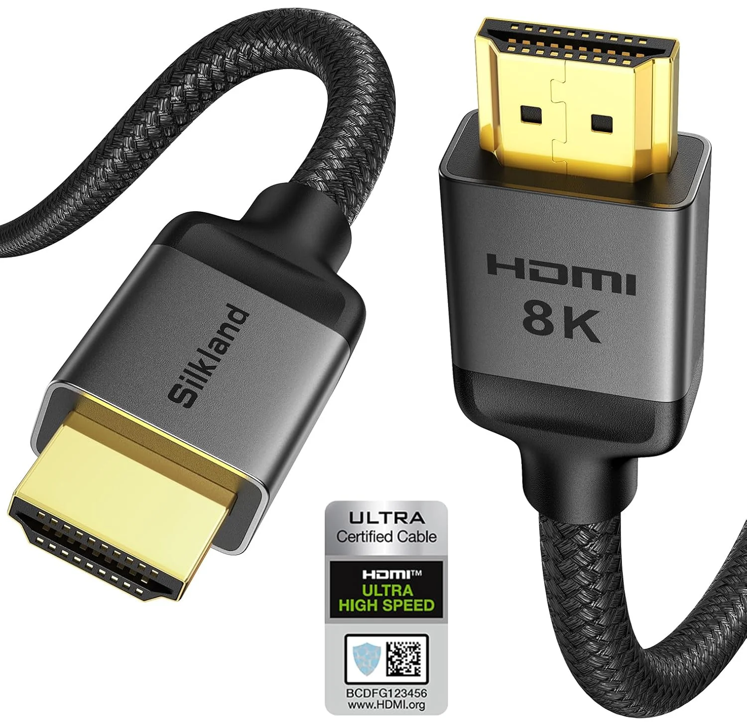 کابل HDMI eARC/ARC سیلکلند 1 متر، دارای گواهینامه 8K Ultra High Speed HDMI 2.1 [8K@60Hz, 4K@120Hz] Dolby Atmos Vision، 48Gbps، HDR10، سازگار با HDCP برای Samsung/Bose/Vizio/SoundBar