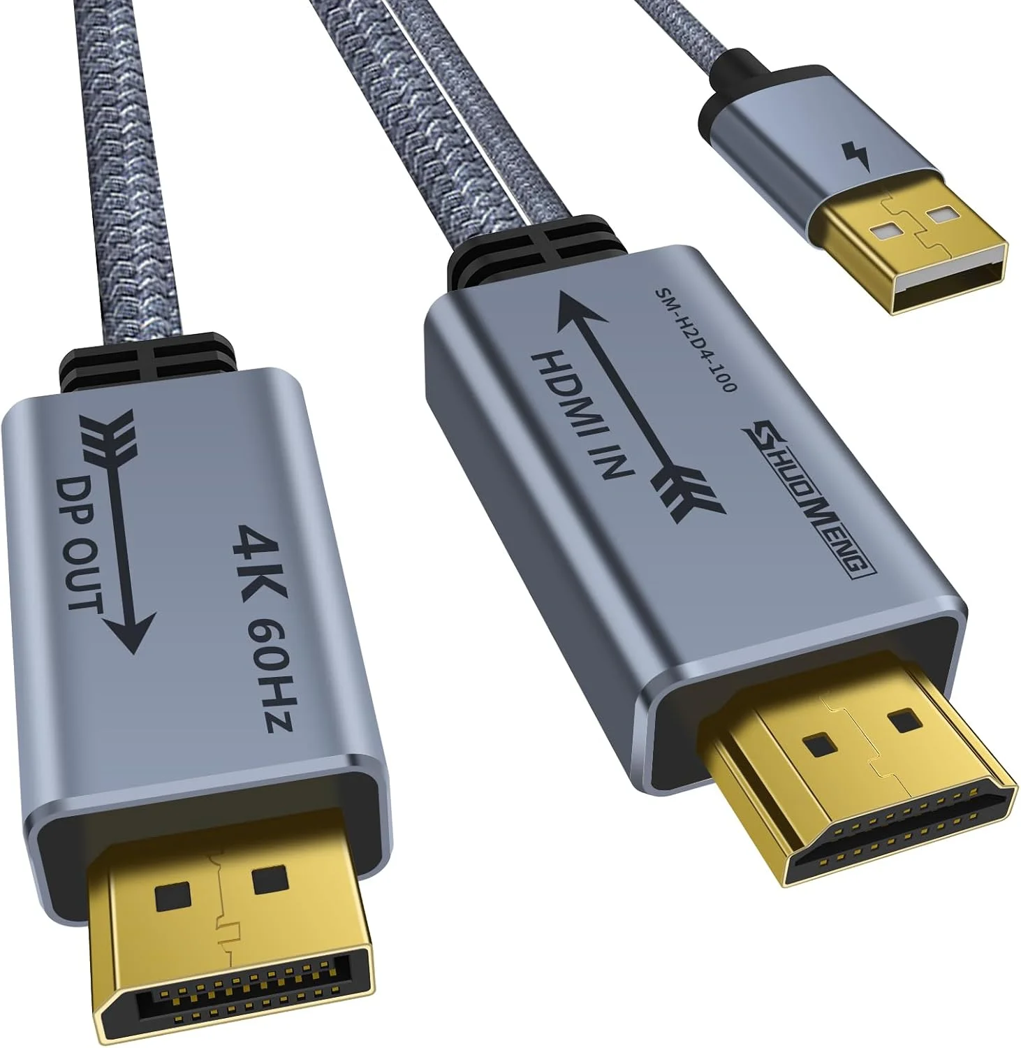 تبدیل HDMI به DisplayPort با رزولوشن 4K@60Hz, 2K@120Hz, 1080P@165Hz، کابل HDMI نر به DisplayPort نر، به همراه کابل برق USB سازگار با PS5، Xbox، Switch، لپ تاپ طول 1 متر