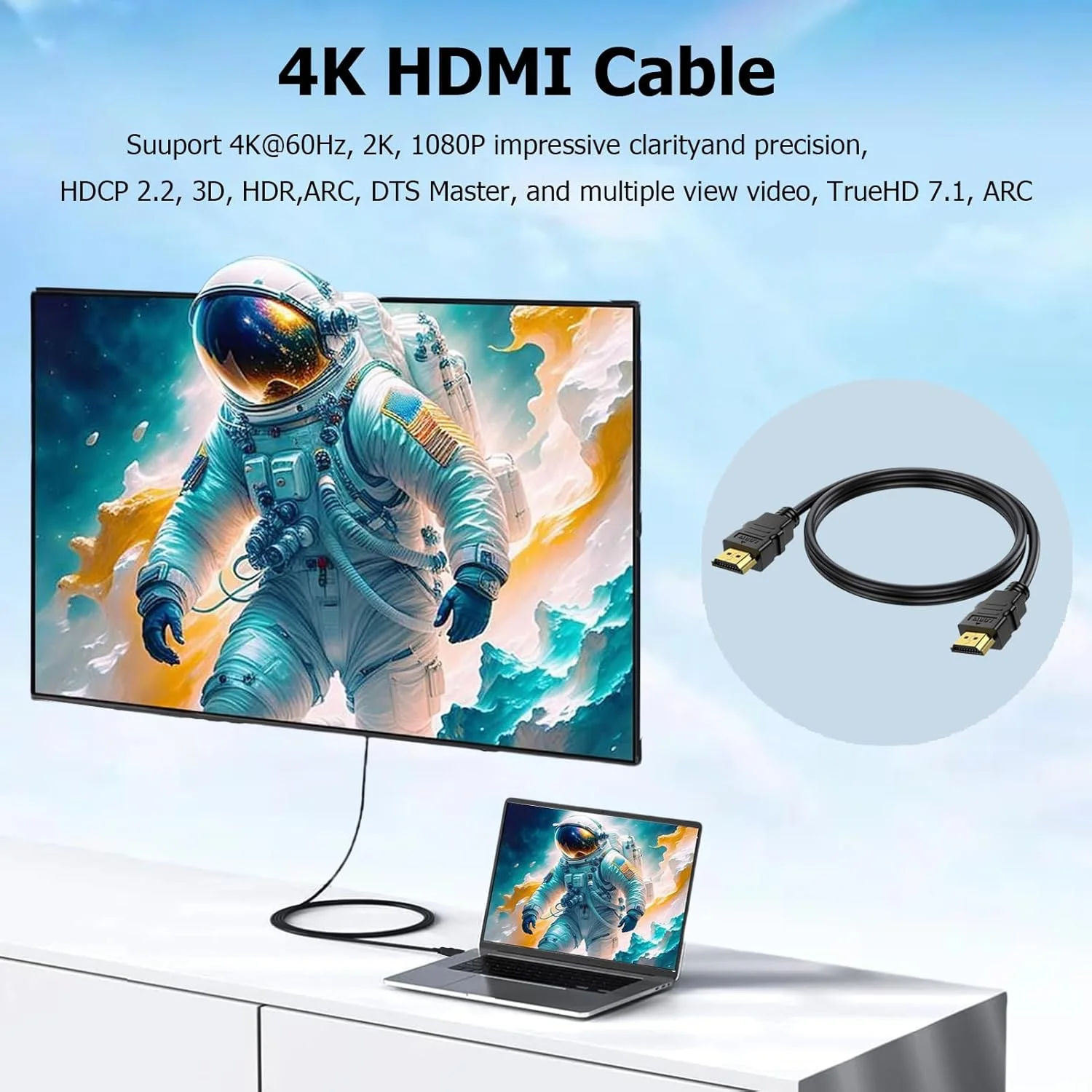 کابل HDMI با طول 2 متر - بسته 5 عددی، کابل HDMI محافظت شده 4K با روکش طلا 120 هرتز ARC و CL3، HDCP 2.2، HDR سه بعدی | برای داک استیشن، کامپیوتر، مانیتور، سوئیچ، اسپلیتر، PS5، PS4، ایکس باکس، تلویزیون، ساندبار