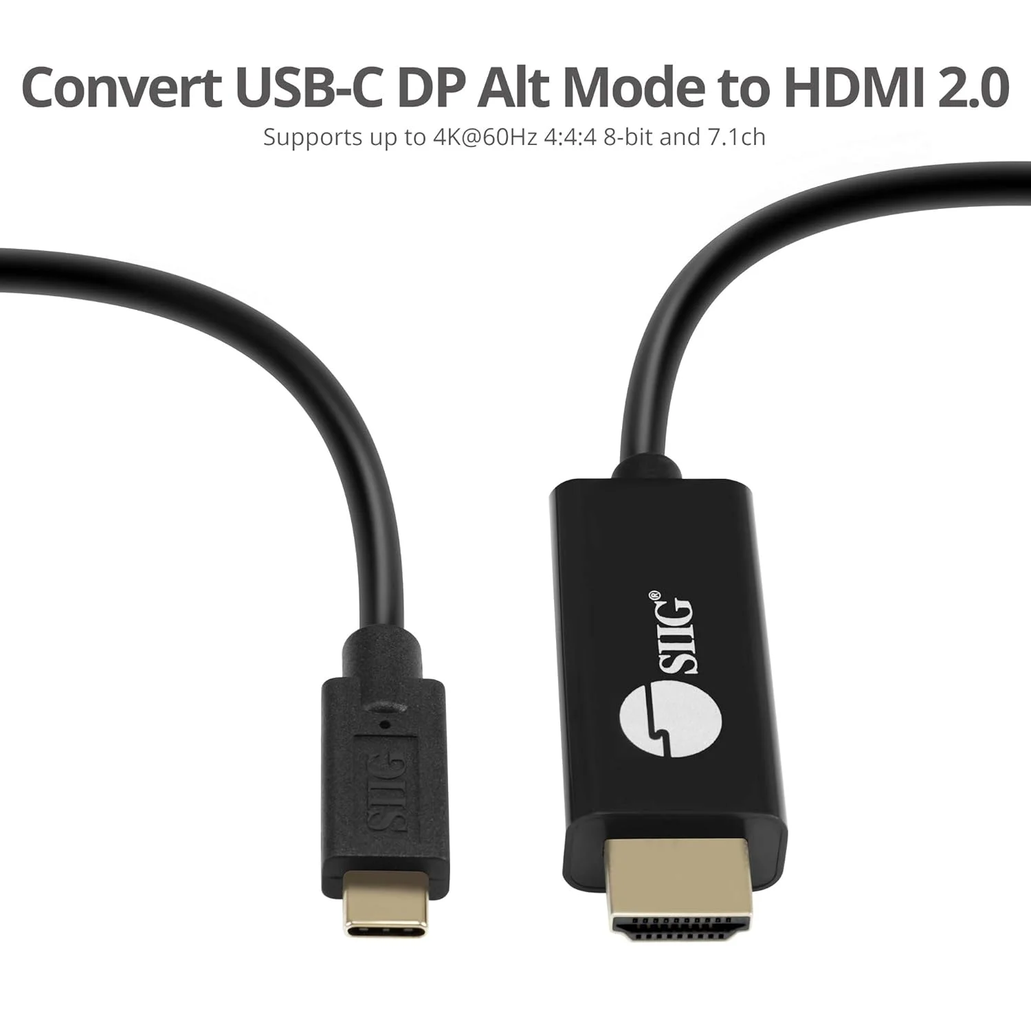 کابل فعال USB-C به HDMI با طول 2 متر SIIG، HDMI 2.0 4K60 HDR، قابل حمل برای لپ‌تاپ‌های ویندوز و مک، گوشی‌های هوشمند و تبلت، حالت USB-C DP Alt مورد نیاز (CB-TC0J11-S1)