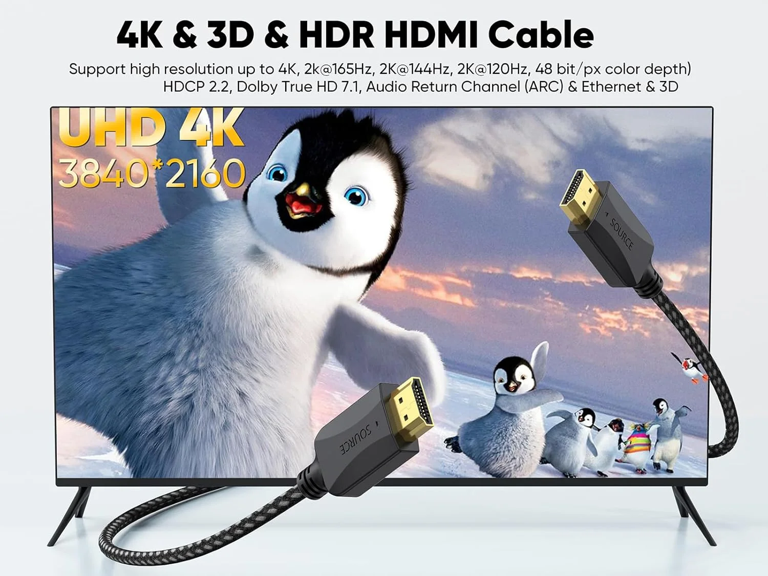 کابل HDMI کوتاه کوچک 30 سانتی متری، بسته 2 عددی، کابل HDMI 2.0 محافظت شده با روکش بافته شده (4K@60Hz, 2K@144/120Hz) با پشتیبانی از 3D, HDR, ARC, HDCP 2.2 برای کامپیوتر، مانیتور، تی وی باکس، PS4/5,KVM، دوربین، داکینگ، سوئیچر