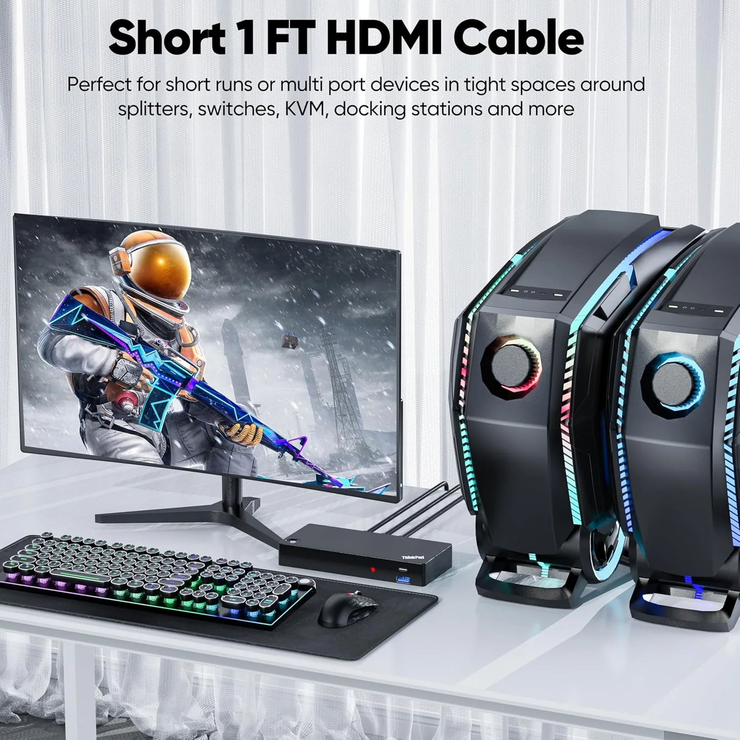 کابل HDMI کوتاه کوچک 30 سانتی متری، بسته 2 عددی، کابل HDMI 2.0 محافظت شده با روکش بافته شده (4K@60Hz, 2K@144/120Hz) با پشتیبانی از 3D, HDR, ARC, HDCP 2.2 برای کامپیوتر، مانیتور، تی وی باکس، PS4/5,KVM، دوربین، داکینگ، سوئیچر