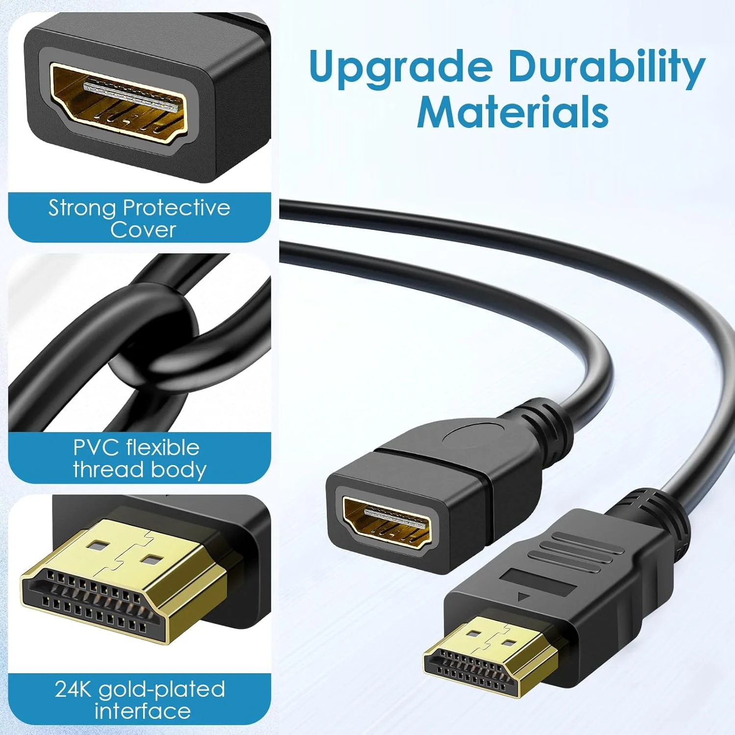 کابل افزایش طول HDMI، طول 90 سانتیمتر، بسته 2 عددی، کابل افزایش طول HDMI نر به ماده با سرعت بالا، سیم ویدئویی 1080P برای تلویزیون های HD، مانیتور، کامپیوتر، لپ تاپ، پروژکتور کابل افزایش طول HDMI، طول 90 سانتیمتر، بسته 2 عددی، کابل افزایش طول HDMI نر به ماده با سرعت بالا، سیم ویدئویی 1080P برای تلویزیون های HD، مانیتور، کامپیوتر، لپ تاپ، پروژکتور