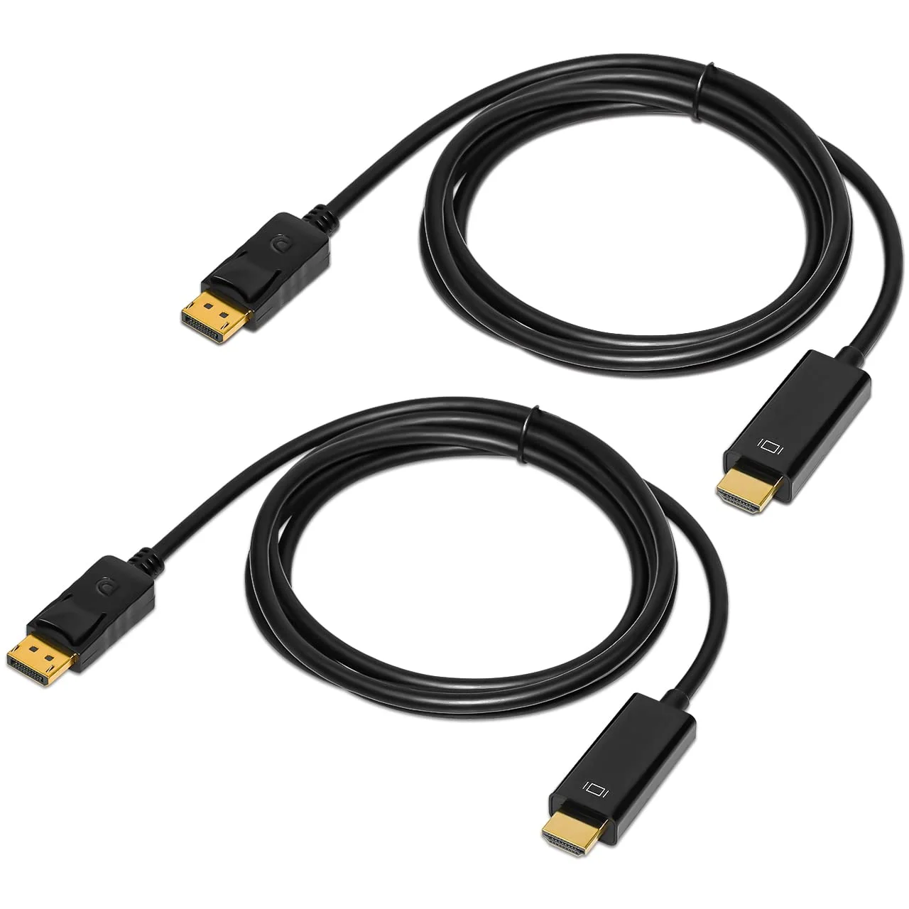 کابل Displayport به HDMI با کیفیت 4K، طول 1.8 متر، بسته 2 عددی، تبدیل Display Port (DP) به HDMI نر به نر برای اتصال کامپیوتر به تلویزیون HD، مانیتور و پروژکتور