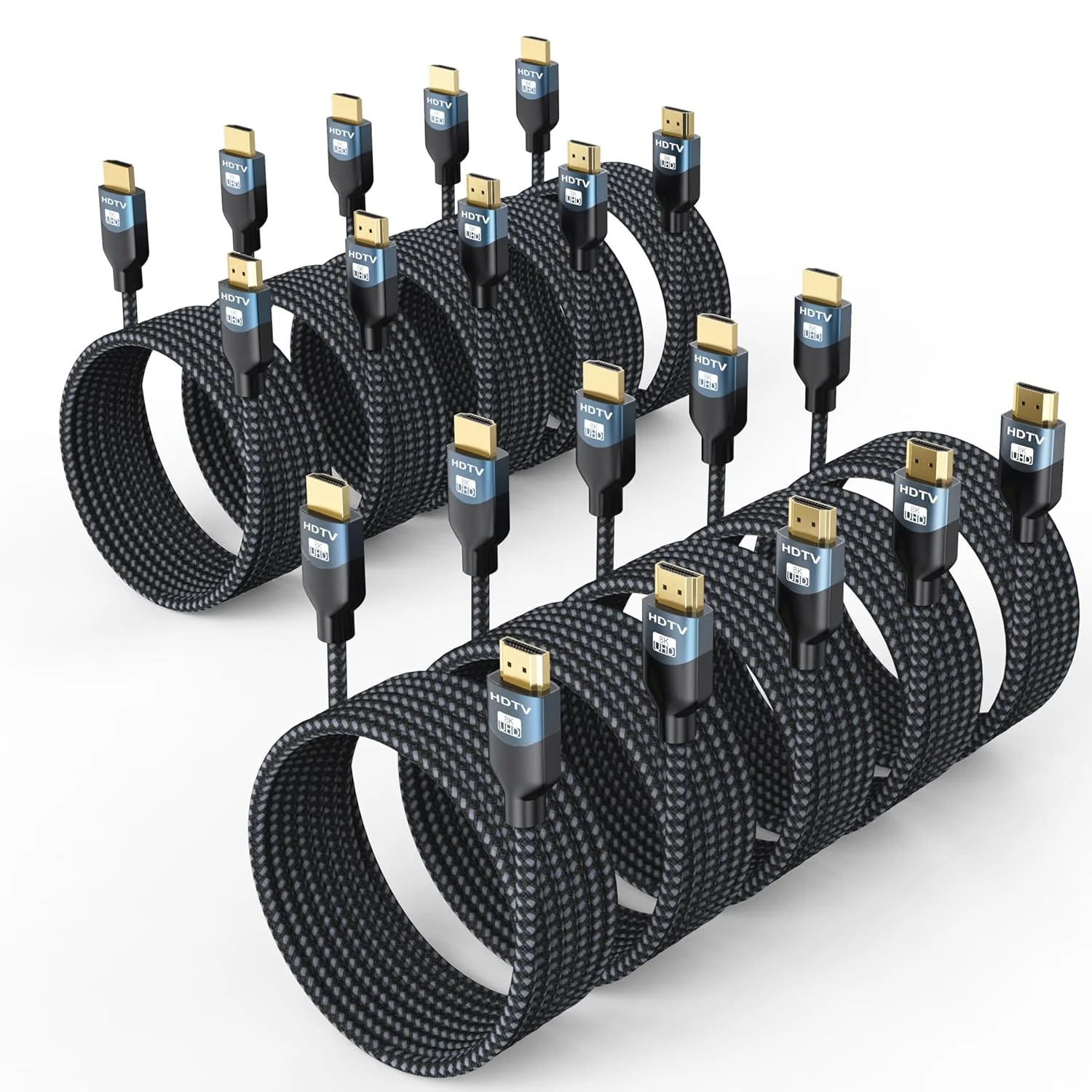 کابل HDMI 2.1 با کیفیت 8K، طول 3 متر، بسته 10 عددی، سرعت فوق العاده بالای 48 گیگابیت بر ثانیه، کابل بافته شده HDMI، 8K@60Hz، 4K@120Hz، HDCP 2.2&2.3، 3D، ARC/eARC، HDR10+ برای ساندبار، تلویزیون، PS5/4، Xbox، Roku، مانیتور، کامپیوتر و غیره