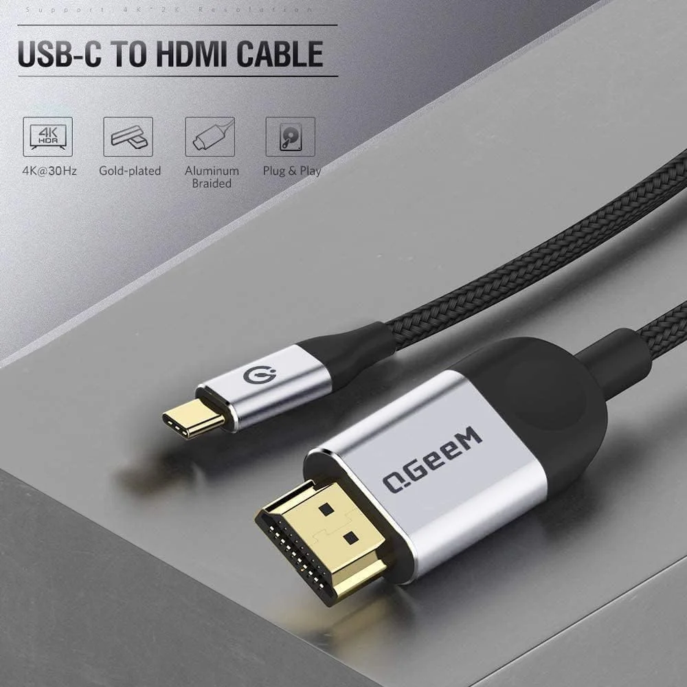 آداپتور کابل USB C به HDMI کیوجیم، 1.8 متری 4K، USB Type C به HDMI Thunderbolt 3/4 سازگار برای آیفون، گلکسی، مک بوک پرو/ایر، آیپد پرو، سرفیس، دل XPS، اچ پی، Thinkpad، پیکسل بوک و غیره - خاکستری مات
