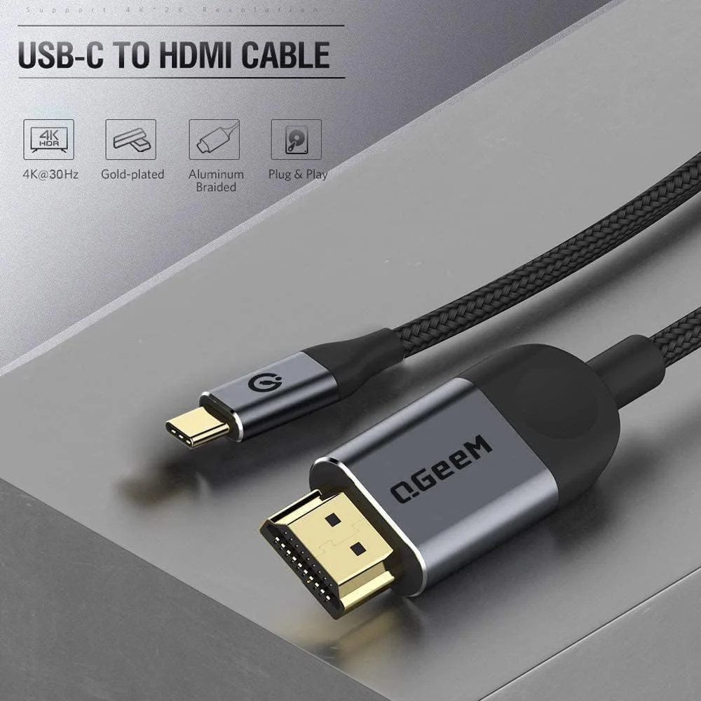 کابل تبدیل USB-C به HDMI کیوجیم، 1.8 متری، 4K، سازگار با Thunderbolt 3/4 برای آیفون، گلکسی، مک بوک پرو/ایر، آیپد پرو، سرفیس، دل XPS، اچ پی، Thinkpad، پیکسل بوک و غیره - خاکستری