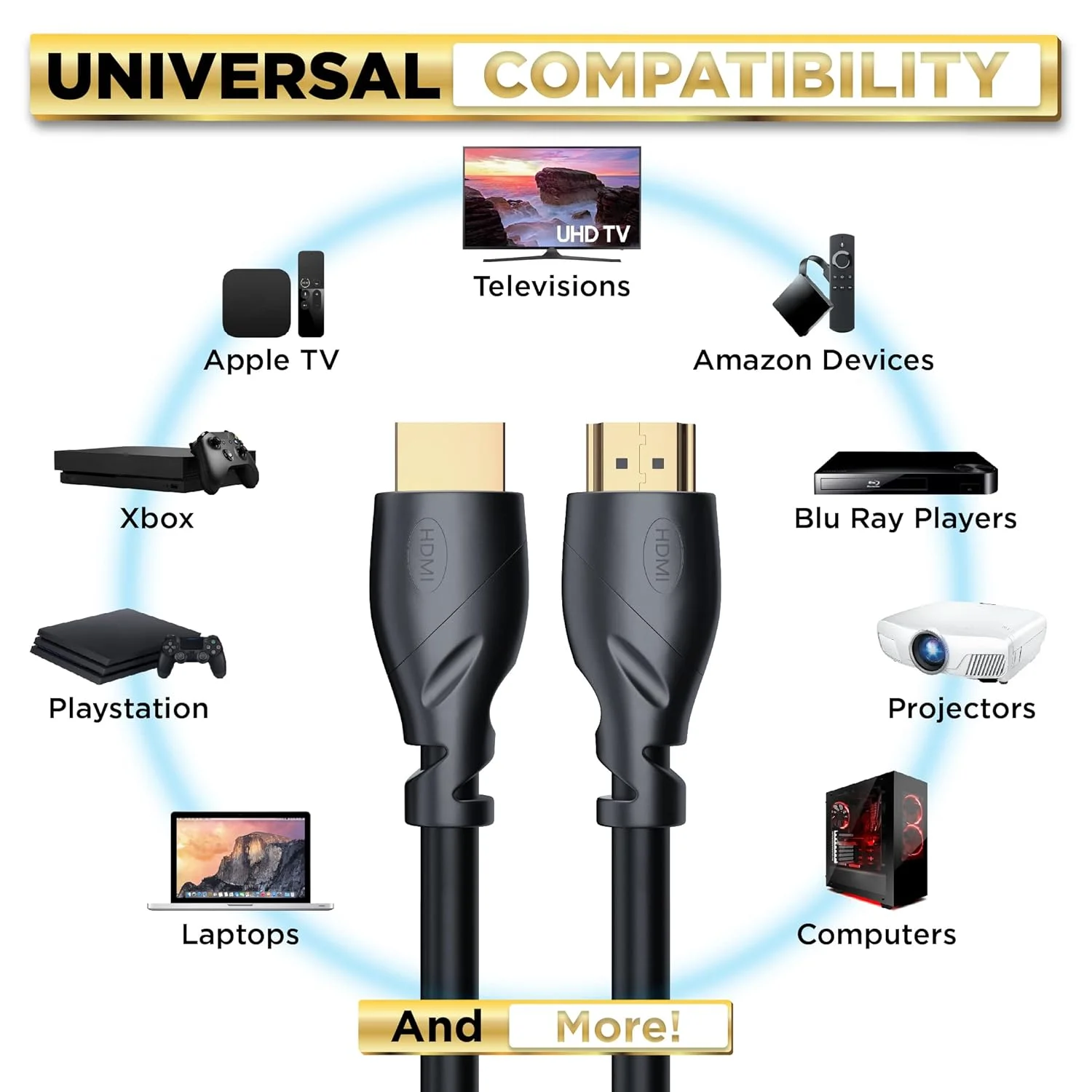کابل HDMI پاور بیر 4K، طول 15 متر | سرعت بالا، روکش لاستیکی و اتصالات طلایی، 4K با نرخ 60 هرتز، Ultra HD، 2K، 1080P و سازگار با ARC برای لپ تاپ، مانیتور، PS5، PS4، ایکس باکس وان، فایر تی وی، اپل تی وی و غیره...