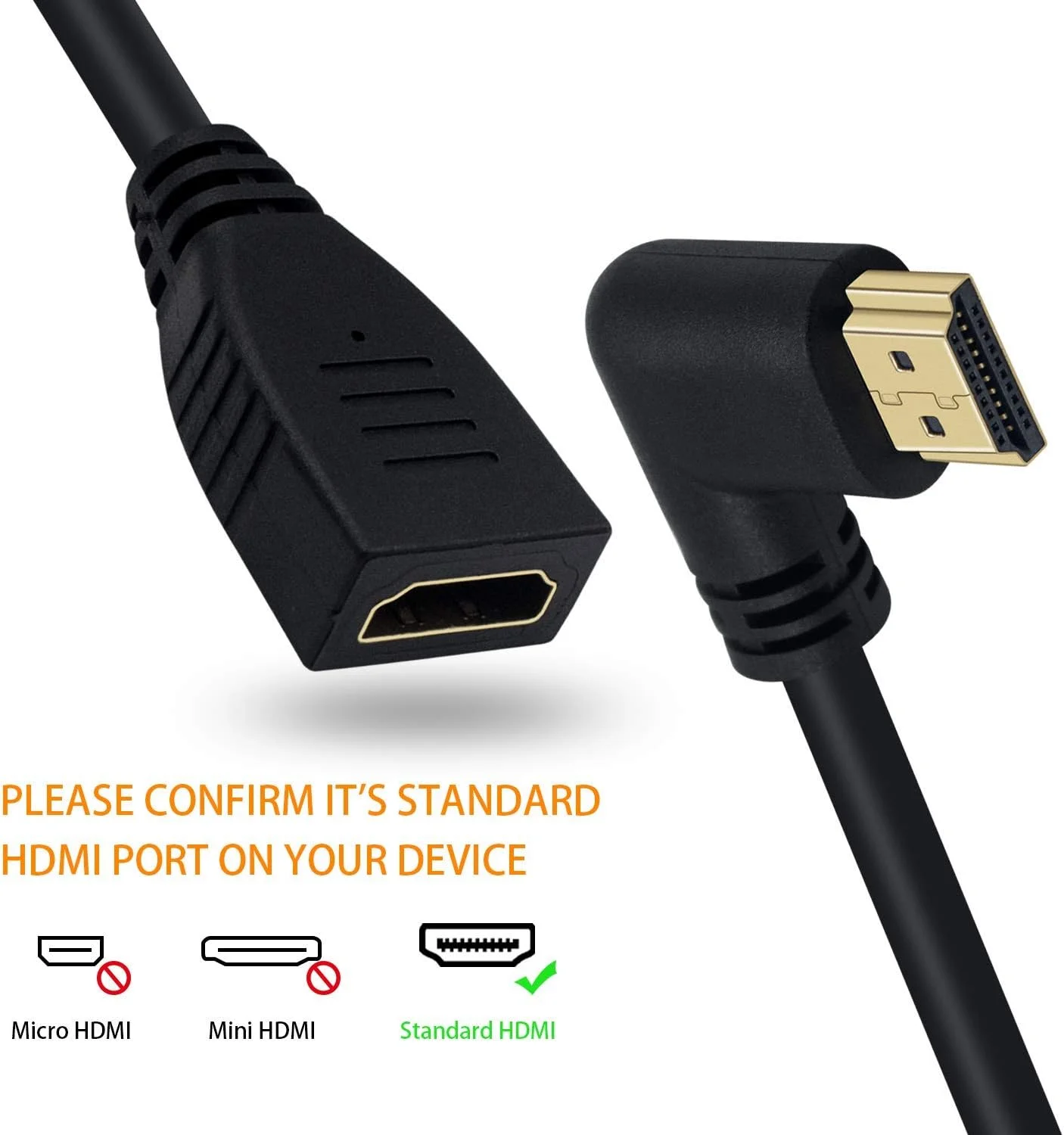 کابل افزایش طول HDMI پوییکات 8K، آداپتور کابل HDMI 2.1 نر به ماده زاویه راست 90 درجه کوتاه 48 گیگابیت بر ثانیه با ویدئو 8K@60Hz و HDR سه بعدی برای تلویزیون/ایکس باکس/PS4/PS5 (راست نر/ماده)، 0.5 فوت