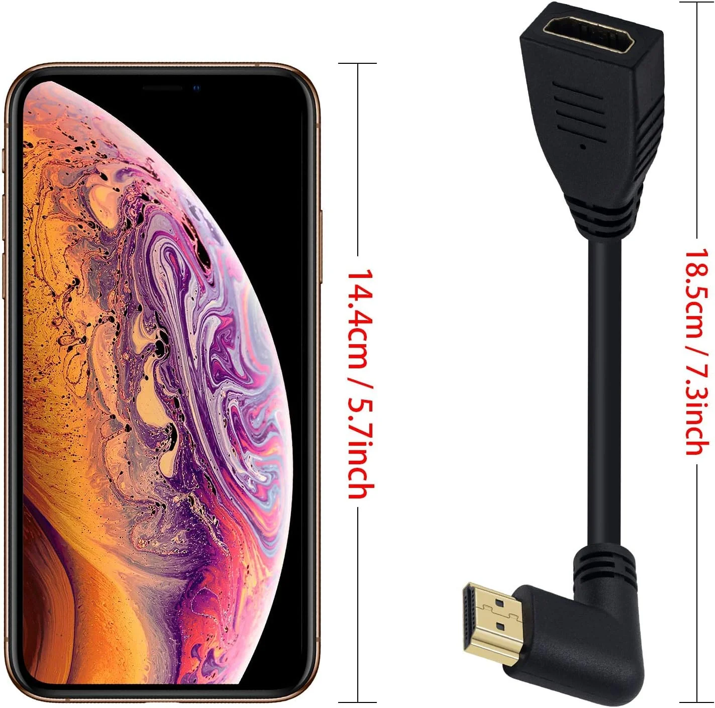 کابل افزایش طول HDMI پوییکات 8K، آداپتور کابل HDMI 2.1 نر به ماده زاویه راست 90 درجه کوتاه 48 گیگابیت بر ثانیه با ویدئو 8K@60Hz و HDR سه بعدی برای تلویزیون/ایکس باکس/PS4/PS5 (راست نر/ماده)، 0.5 فوت