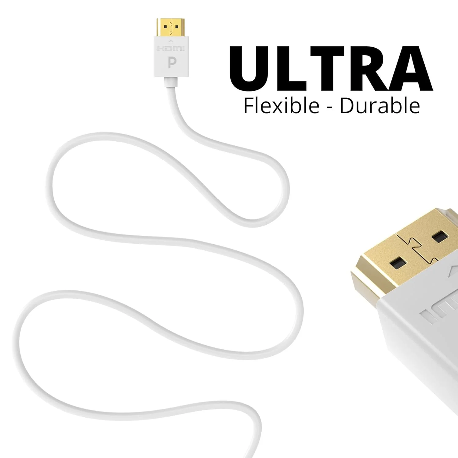 کابل HDMI باریک Pacroban (دو عدد در بسته، 3 متری، سفید) کابل HDMI 2.0 نازک و انعطاف پذیر با پشتیبانی از ARC، HDR، Dolby Atmos در Apple TV، ساندبار، پروژکتور، تلویزیون و غیره