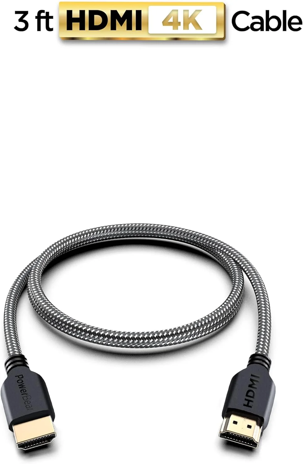 کابل HDMI 4K پاور بیر 90 سانتی متری، بسته 2 عددی | کابل های HDMI پرسرعت، روکش نایلونی بافته شده و کانکتورهای طلایی، 4K @ 60Hz، Ultra HD، 2K، 1080P، ARC و CL3 | برای لپ تاپ، مانیتور، PS5، PS4، Xbox One، Fire TV و غیره
