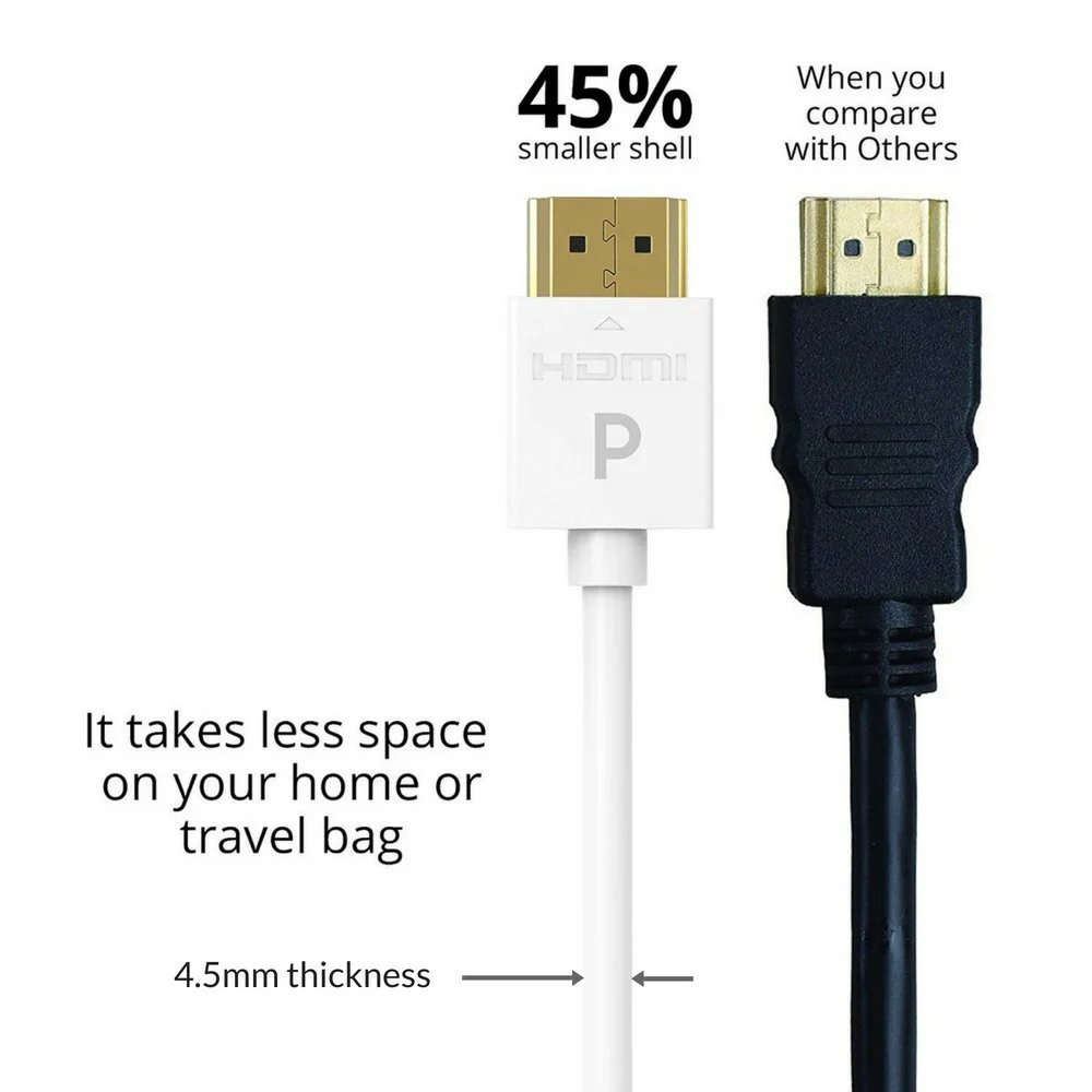 کابل HDMI باریک Pacroban (دو عدد در بسته، 3 متری، سفید) کابل HDMI 2.0 نازک و انعطاف پذیر با پشتیبانی از ARC، HDR، Dolby Atmos در Apple TV، ساندبار، پروژکتور، تلویزیون و غیره