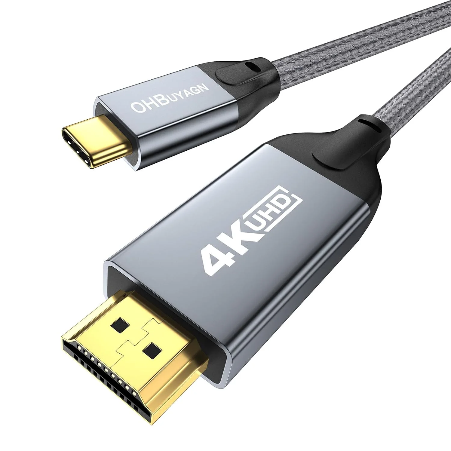 کابل USB-C به HDMI با طول 3 متر، 4K 60Hz، کابل بافته شده USB Type-C به HDMI 2.0، سازگار با Thunderbolt 3/4، MacBook، iMac، iPad Pro، Galaxy، Surface، Dell، HP