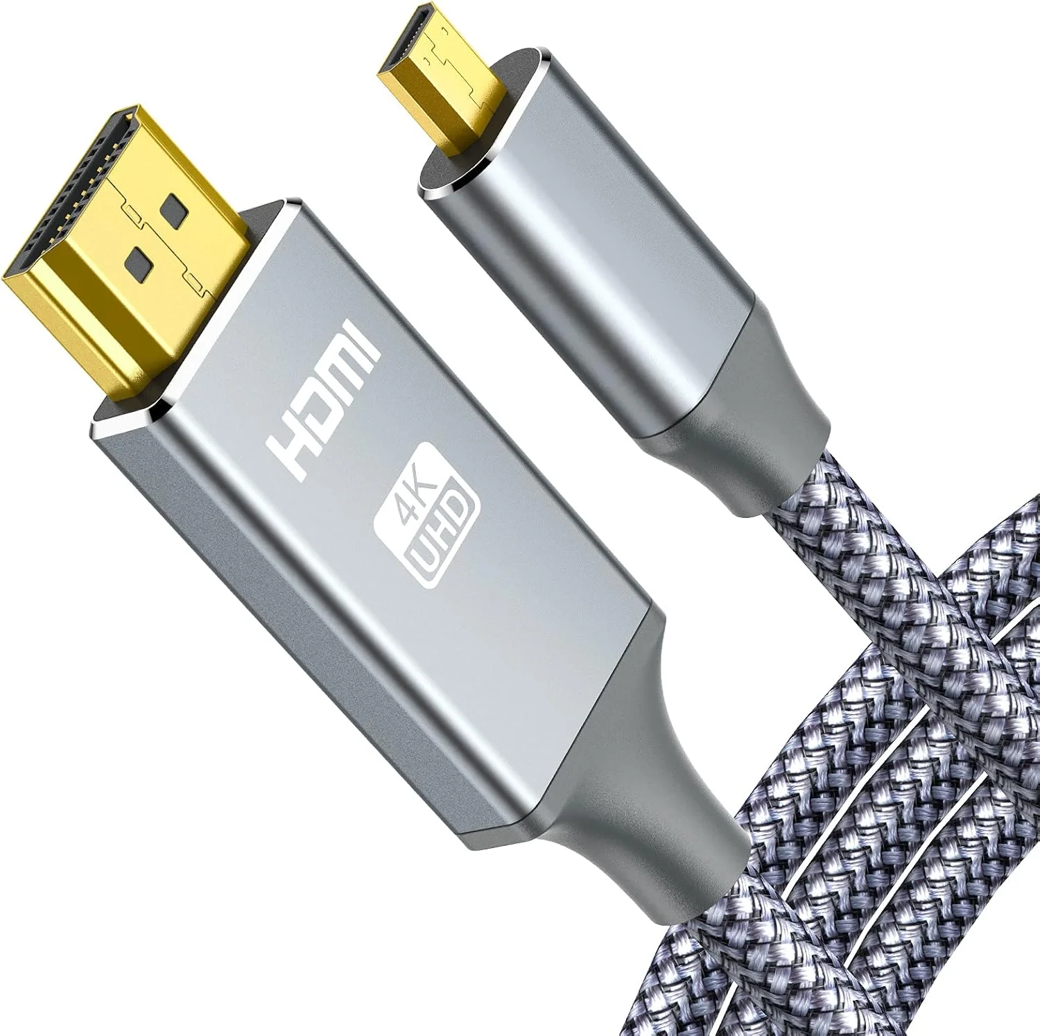 کابل تبدیل میکرو HDMI به HDMI نر 4K با روکش بافته شده نایلونی، پشتیبانی از رزولوشن 4K@60Hz HDR مناسب برای GoPro Hero, Zfc, RPi, A6000, A6300, دوربین، کارت کپچر ویدیو، خاکستری 1.8 متری