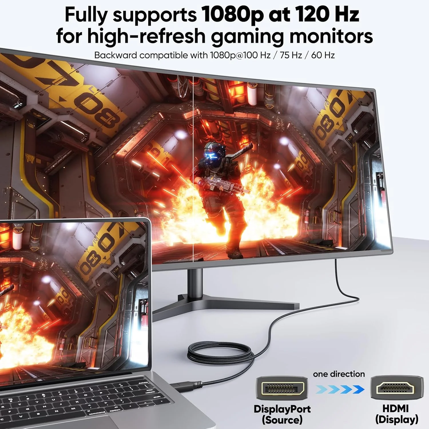 کابل Display Port به HDMI طول 3 فوت، 4K@30Hz 1080P@120Hz [یک طرفه] DisplayPort به HDMI1.4، کابل DP (منبع) به HDMI (نمایشگر) برای کارت گرافیک کامپیوتر به پروژکتور مانیتور تلویزیون