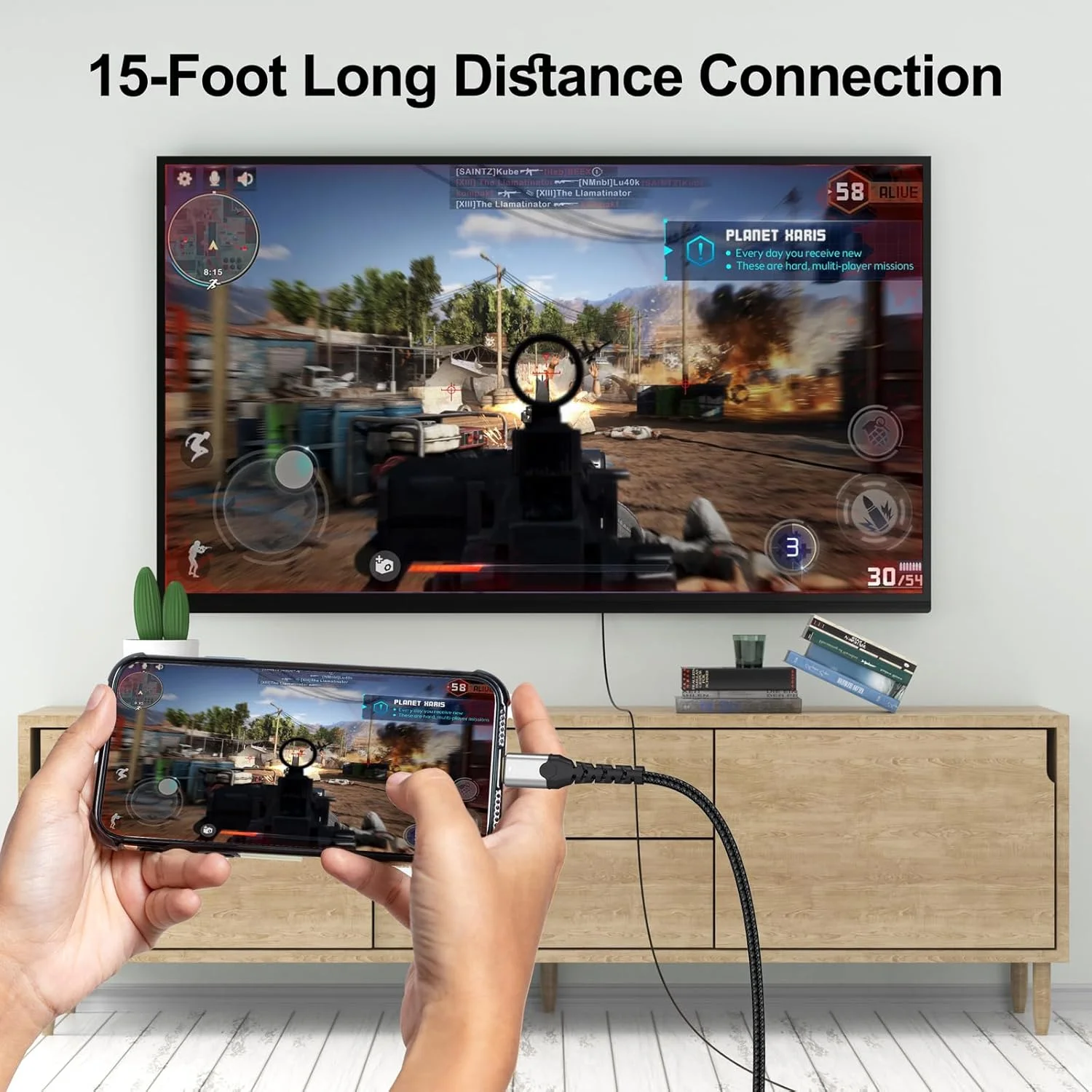 کابل USB-C به HDMI با طول 4.5 متر، 4K@30Hz 1080P@120Hz، کابل یک طرفه Type-C به HDMI برای MacBook iPad Pro/Air، iPhone 17/16/15، Galaxy S25/S24/S23 و گوشی های اندرویدی به تلویزیون، پروژکتور، مانیتور