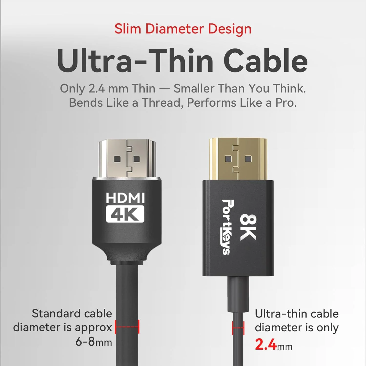 کابل HDMI 8K، کابل کواکسیال 10 هسته ای فوق العاده نازک HDMI پرسرعت، کابل با قطر 2.4 میلی متر، نقشه برداری کامل 19 پین، پشتیبانی از 8K60Hz 4K240Hz برای مانیتور دوربین/PC/TV/بازی (0.5M) کابل HDMI 8K، کابل کواکسیال 10 هسته ای فوق العاده نازک HDMI پرسرعت، کابل با قطر 2.4 میلی متر، نقشه برداری کامل 19 پین، پشتیبانی از 8K60Hz 4K240Hz برای مانیتور دوربین/PC/TV/بازی (0.5M)