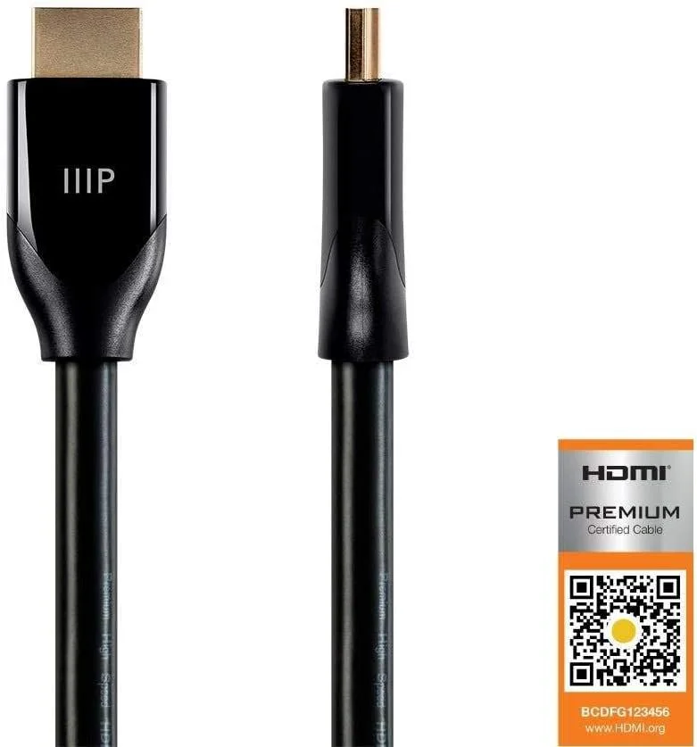 کابل HDMI پرسرعت ممتاز تایید شده Monoprice 4K - 4K60Hz، 18 گیگابیت بر ثانیه، HDR، 9 متر، مشکی