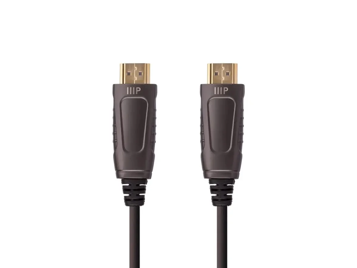 کابل فیبر نوری HDMI مونوپرایس 8K با سرعت فوق العاده بالا - HDMI 2.1، 8K@60Hz، 4K@120Hz، 48Gbps، HDR، VRR، کابل نوری فعال (AOC)، 15 متر، مشکی