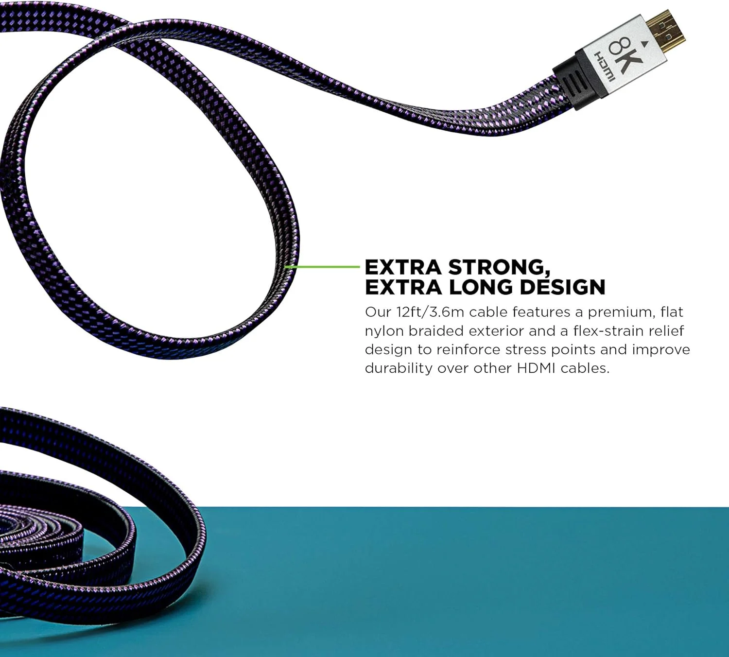 کابل گیمینگ الترا 8K HDMI کنترل فریک 3.6 متری (12 فوت) با پشتیبانی از اترنت، 3D، کانال بازگشت صدا (ARC)، ویدئو با دامنه دینامیکی بالا و 8K Ultra HD با نرخ 60 فریم بر ثانیه - مشکی و بنفش