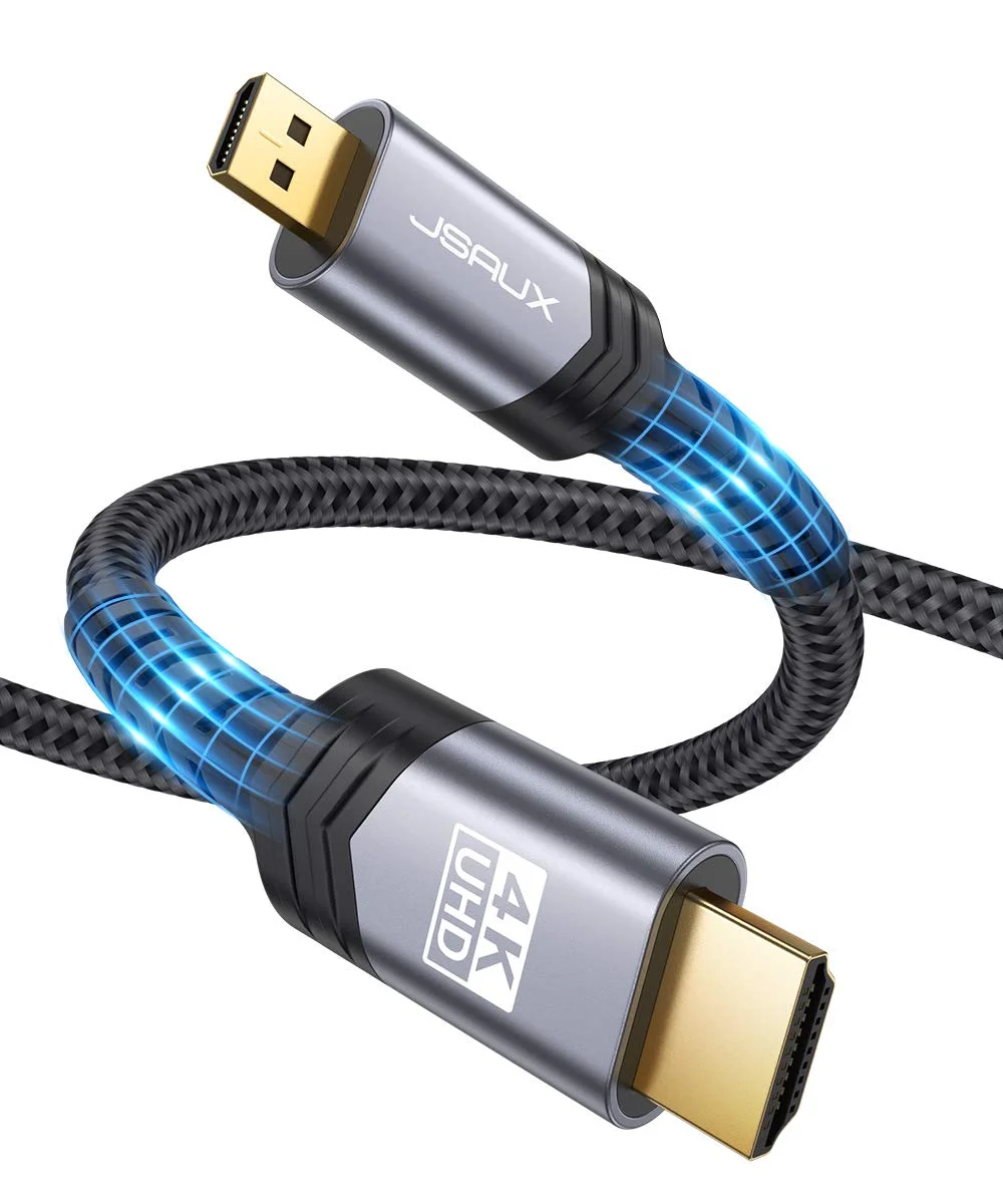 کابل میکرو HDMI به HDMI جی ساکس 4K، طول 3 متر، روکش بافته شده، پشتیبانی از 4K 60Hz HDR 3D ARC 18Gbps، سازگار با دوربین سونی A6000 A6300، لنوو یوگا و غیره (خاکستری)