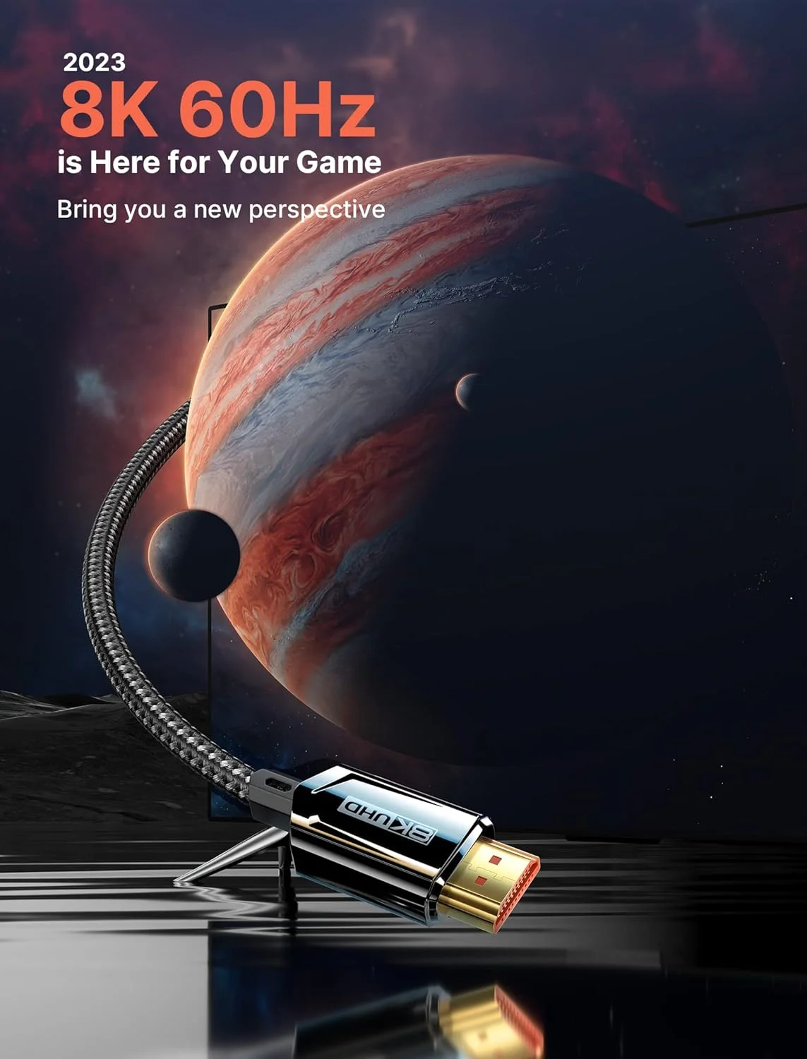 کابل HDMI بلند JSAUX با رزولوشن 8K@60Hz و طول 4.8 متر، کابل HDMI 2.1 با سرعت فوق العاده بالا 48Gbps، (8K@60Hz 4K@144Hz)، eARC HDR10 HDCP 2.2 & 2.3 3D، سازگار با PS5/HDTV/Xbox/Roku TV/مانیتور/Blu-ray