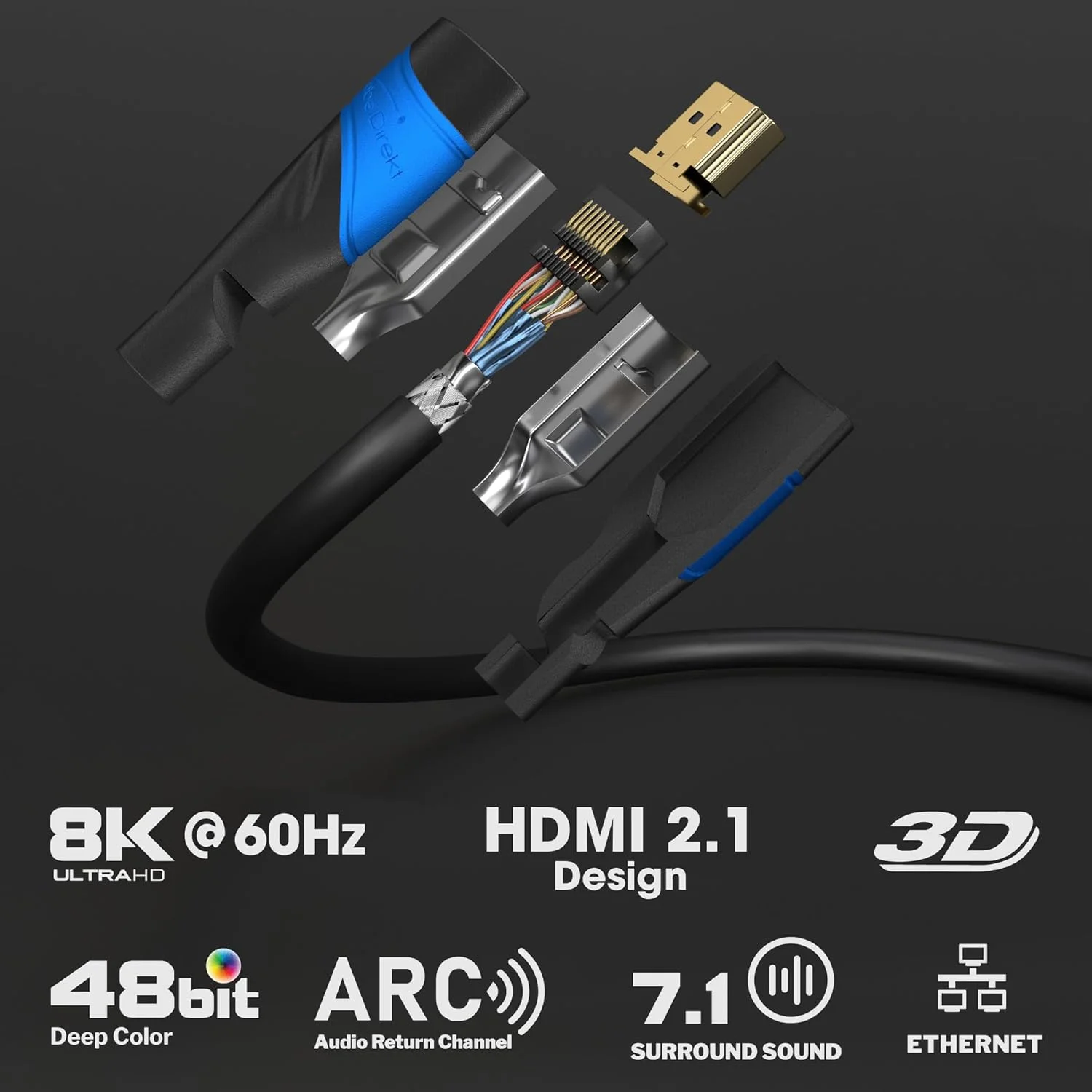 کابل HDMI کابل دایرکت – 8K / 4K – طول 0.3 متر و بیشتر (0.15 متر–23 متر) – طراحی آلمانی – پشتیبانی از 10K/8K@60Hz/4K@120Hz – کابل HDMI برای تلویزیون های HDTV، کامپیوتر، PS5، Xbox، Switch
