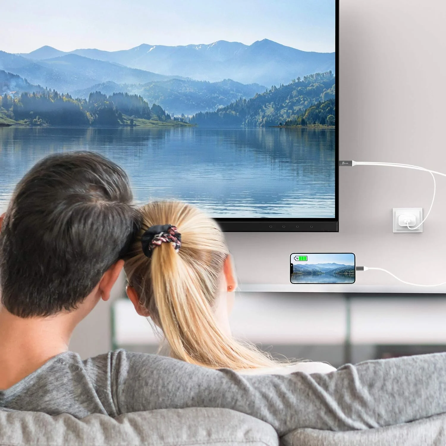 کابل USB Type C به HDMI 4K@60Hz با شارژ عبوری USB Type-A 7.5W، برای آیپد پرو، آیپد ایر 4، اندروید، تبلت، گلکسی و موارد دیگر (JCC154G)