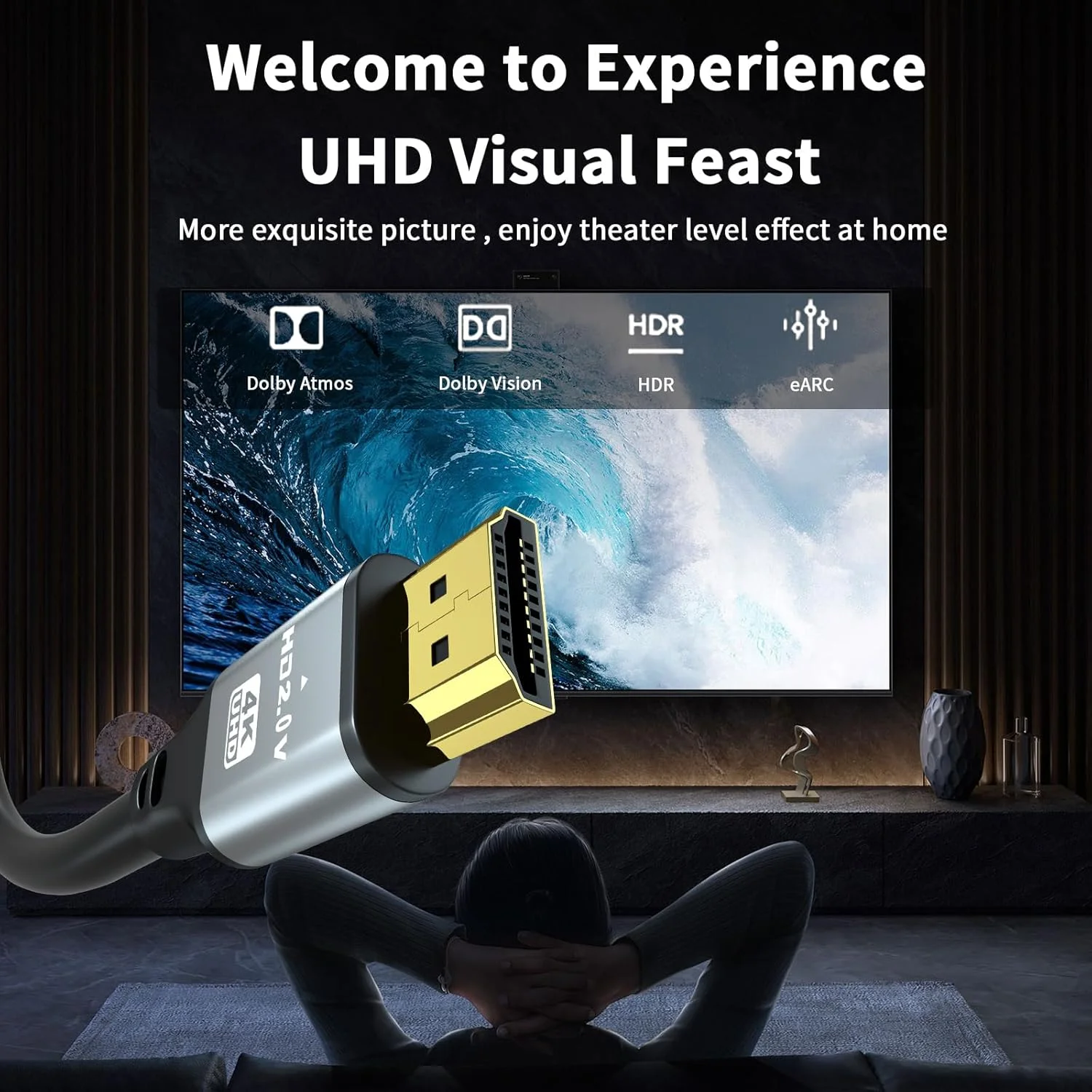 کابل HDMI 4K به طول 7.5 متر، سرعت بالا 18 گیگابیت بر ثانیه HDMI 2.0، Ultra HD، اترنت، ARC، HDR سازگار با Xbox، PS5/PS4، HDTV، لپ تاپ (نقره ای)
