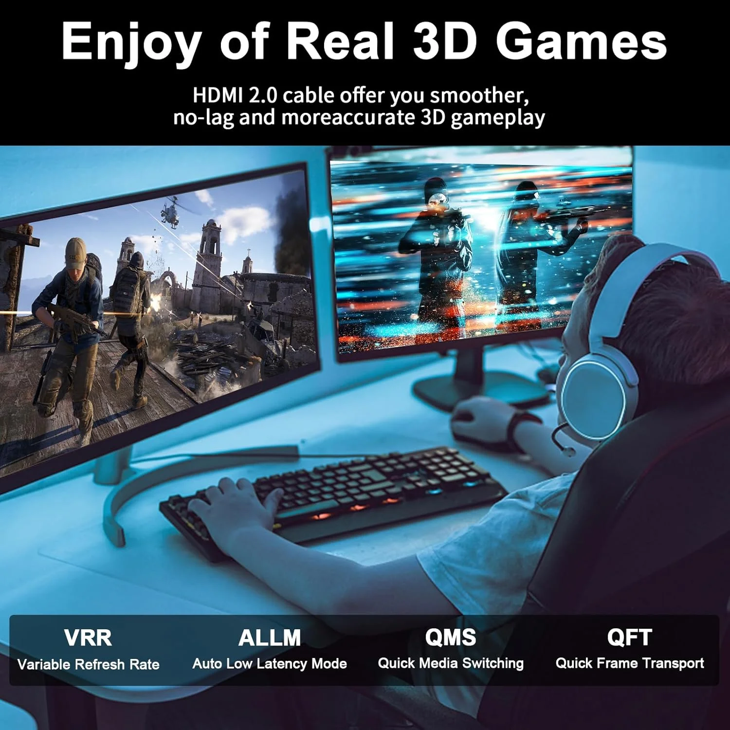 کابل HDMI 4K به طول 7.5 متر، سرعت بالا 18 گیگابیت بر ثانیه HDMI 2.0، Ultra HD، اترنت، ARC، HDR سازگار با Xbox، PS5/PS4، HDTV، لپ تاپ (نقره ای)