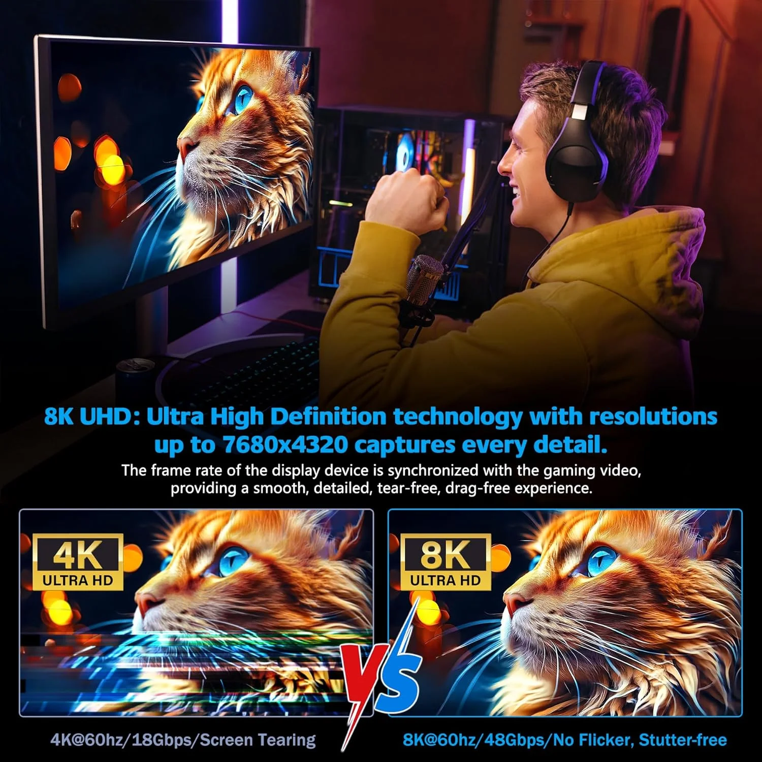 کابل HDMI 2.1 با کیفیت 8K 10K 4K و سرعت 48Gbps، طول 2 متر، کابل دارای گواهینامه سرعت فوق العاده بالا، پشتیبانی از 10K 8K@60Hz، 4K@120Hz، DTS:X، HDCP 2.2 & 2.3، HDR 10، eARC سازگار با Netflix Roku TV PS5 Xbox و غیره