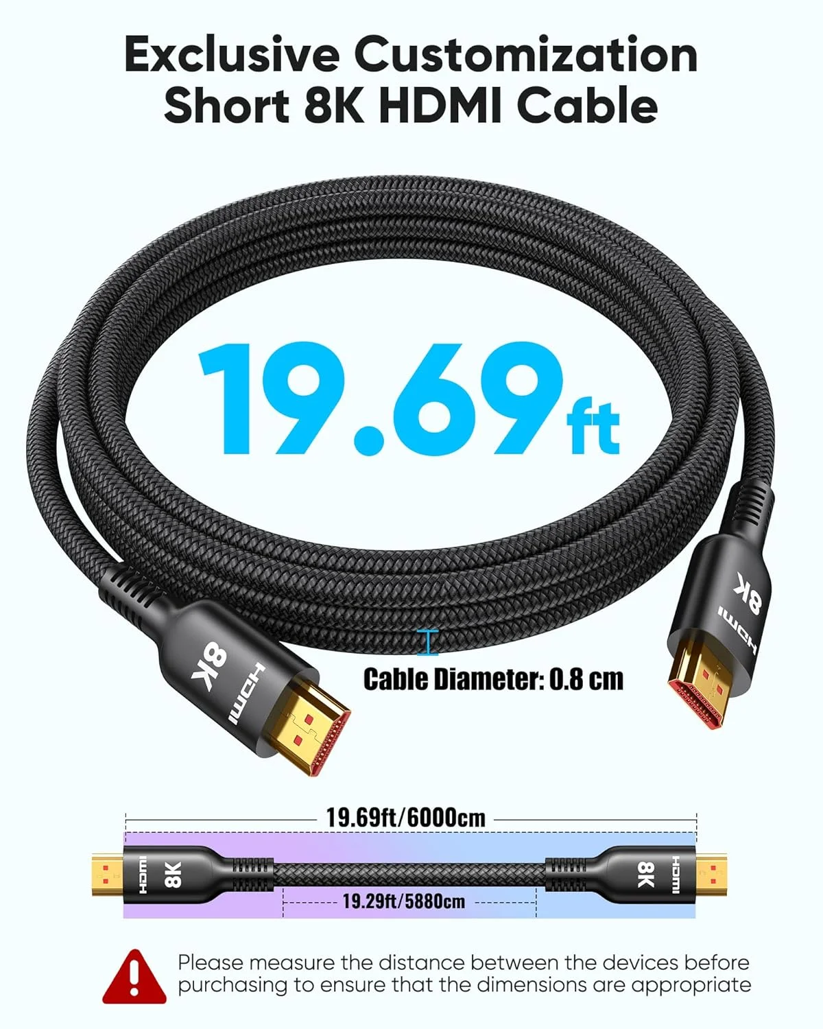 کابل HDMI بلند Highwings، طول 6 متر، 10K 8K 4K Ultra HD سرعت بالا 2.1 با سرعت 48Gbps بافته شده - 4K@120Hz 8K@60Hz, DTS:X, HDCP 2.2&2.3, Dynamic HDR 10 سازگار با Roku TV/PS5/HDTV/Blu-ray