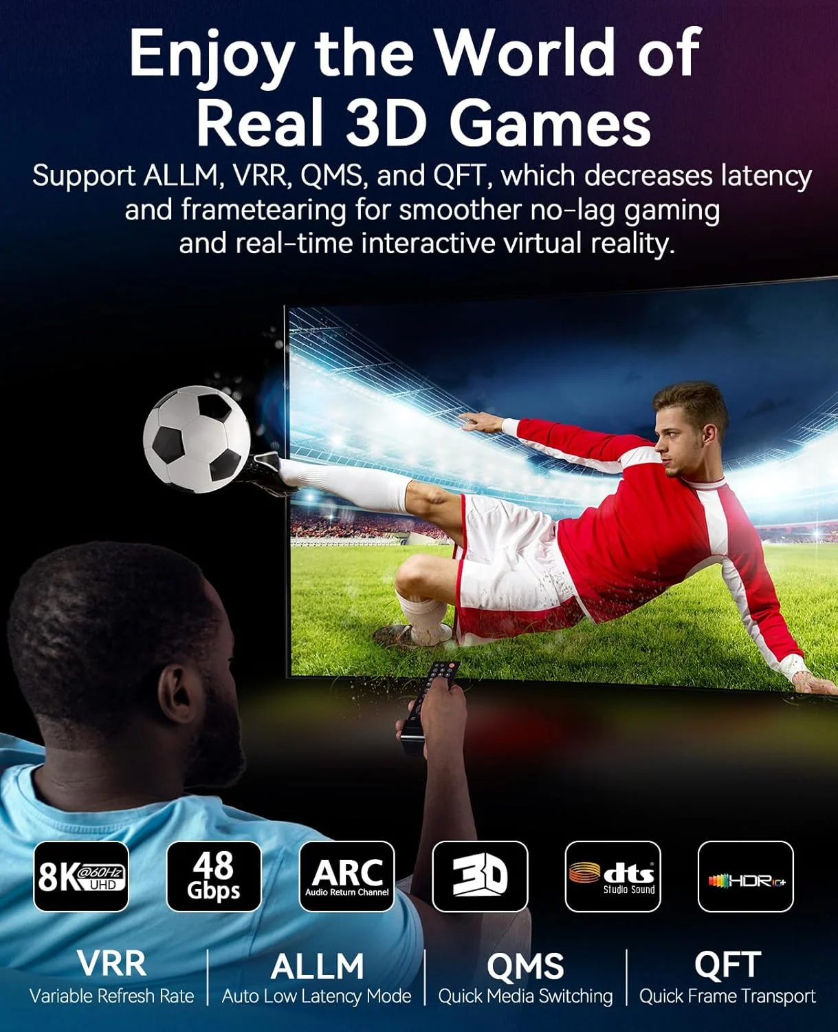 کابل HDMI 8K به طول 2 متر، کابل HDMI 2.1 با سرعت فوق العاده بالا (48 گیگابیت بر ثانیه)، 8K@60Hz، 4K@120Hz، HDCP 2.2 و 2.3، کانکتورهای روکش طلای 24 عیار سازگار با تلویزیون های HD، مانیتور، لپ تاپ، ایکس باکس PS4/PS5 و غیره