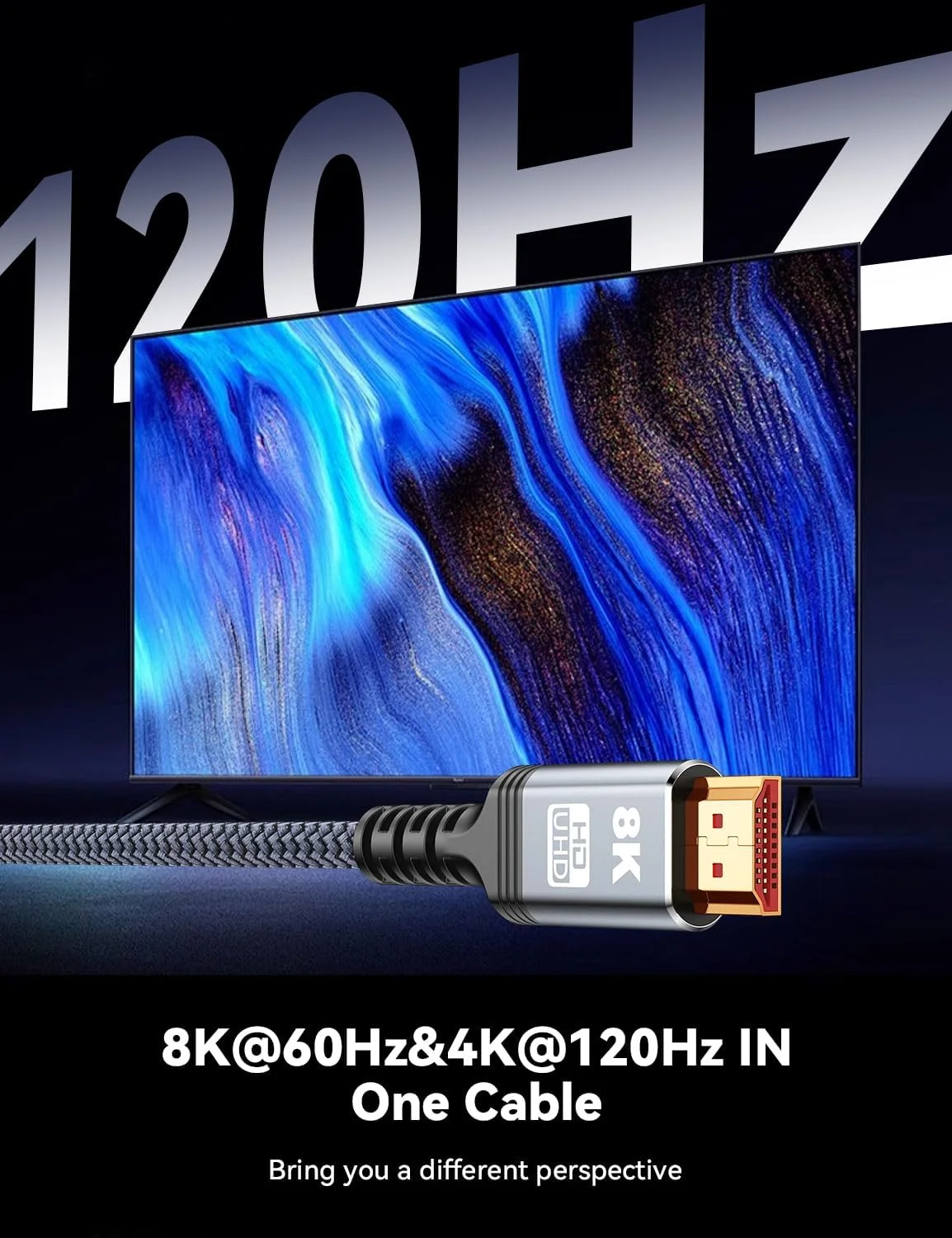 کابل HDMI 2.1 با کیفیت 8K و 10K، طول‌های 1 متر، 1.5 متر، 2 متر، 3 متر، 4 متر، 5 متر، 6 متر و 8 متر، کابل بافته شده با سرعت فوق العاده بالا 48 گیگابیت بر ثانیه، 4K@120Hz و 8K@60Hz، DTS:X، HDCP 2.2 و 2.3، HDR 10 برای Roku TV/PS5/HDTV/Blu-ray