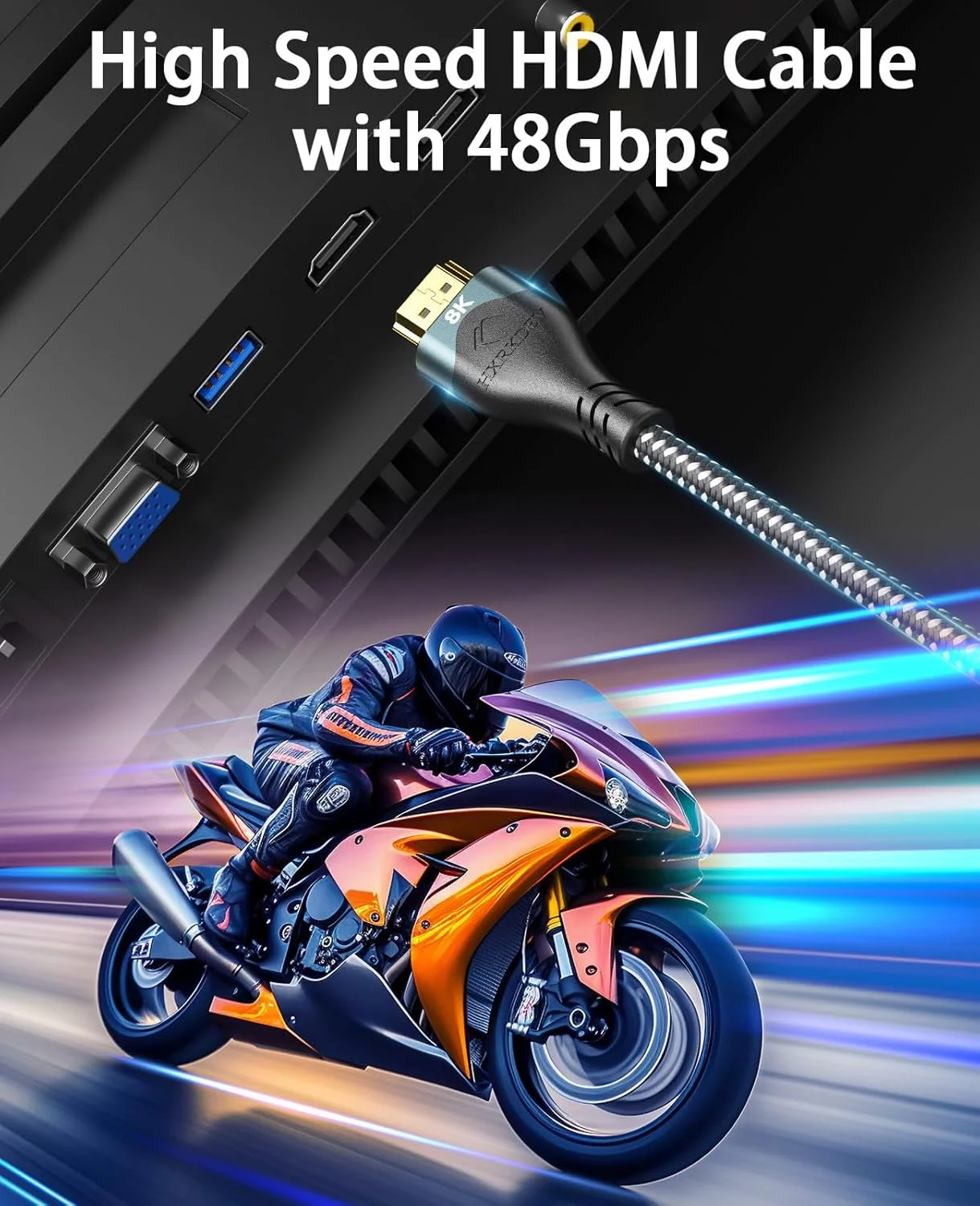 کابل HDMI 8K به طول 2 متر، کابل HDMI 2.1 با سرعت فوق العاده بالا (48 گیگابیت بر ثانیه)، 8K@60Hz، 4K@120Hz، HDCP 2.2 و 2.3، کانکتورهای روکش طلای 24 عیار سازگار با تلویزیون های HD، مانیتور، لپ تاپ، ایکس باکس PS4/PS5 و غیره