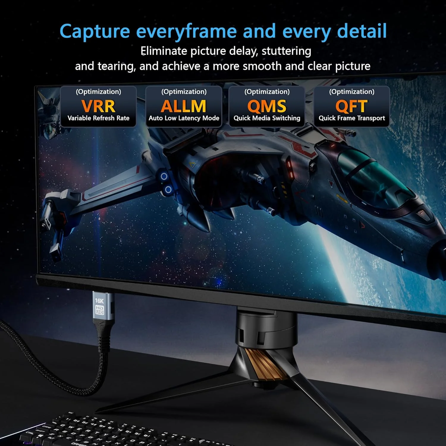 کابل HDMI 2.2 با سرعت فوق العاده بالا 96 گیگابیت بر ثانیه، پشتیبانی از 4K@480Hz و 8K@240Hz، HDCP 2.2&2.3، HDR پویا، eARC، DTS:X، سازگار با PC/مانیتور/تلویزیون/HDTV/PS5/Blu-ray