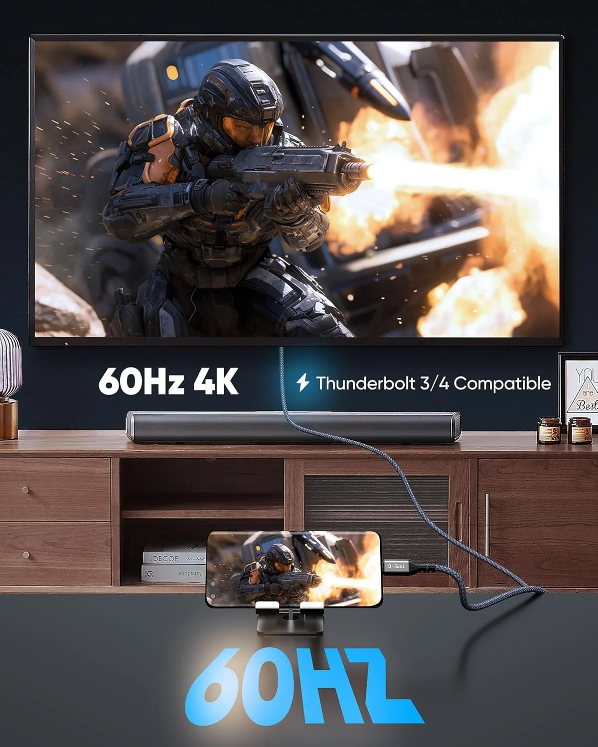 کابل USB C به HDMI های وینگس 6 فوت (4K@60Hz)، کابل بافته شده تایپ C به HDMI 2.0 با سرعت بالا، سازگار با آیفون سری 16/15، مک بوک پرو/ایر، آیپد، سرفیس، گلکسی، XPS