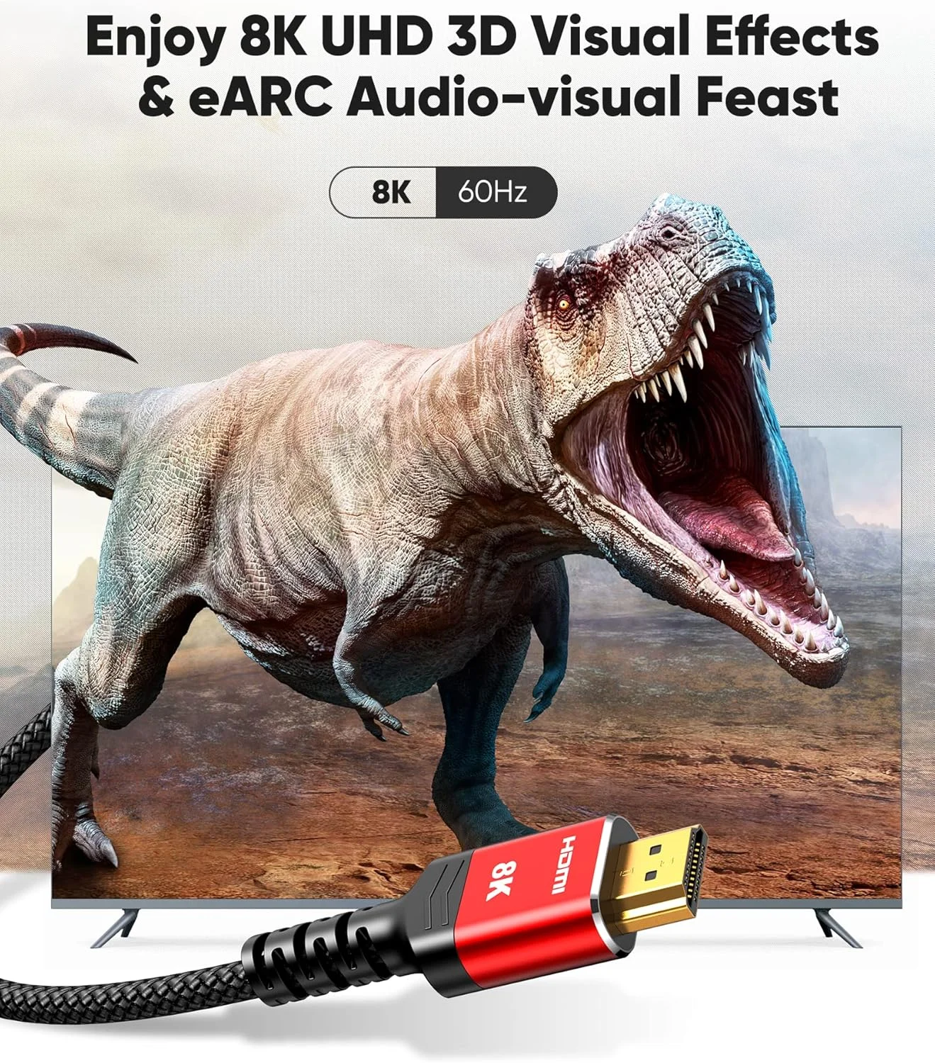 کابل HDMI 2.1 های وینگ، 8K 10K، طول 2 متر، بسته 2 عددی، کابل بافته شده با سرعت فوق العاده بالا - 4K@120Hz 8K@60Hz، DTS:X، HDCP 2.2 & 2.3، HDR 10 سازگار با Roku TV/HDTV/Blu-ray