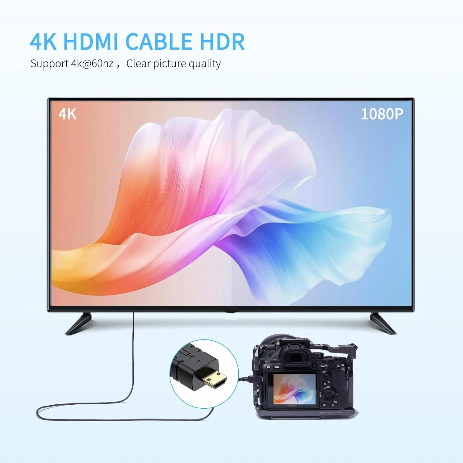 کابل تبدیل HDMI به Micro HDMI FEELWORLD فوق العاده نازک 4K، طول 0.5 متر، کابل باریک HDMI 2.0 با قطر 2.5 میلی متر، پشتیبانی از سرعت بالا 4K@60Hz 2160p 1080p 18 گیگابیت بر ثانیه 3D HDR برای دوربین و فیلمبرداری کابل تبدیل HDMI به Micro HDMI FEELWORLD فوق العاده نازک 4K، طول 0.5 متر، کابل باریک HDMI 2.0 با قطر 2.5 میلی متر، پشتیبانی از سرعت بالا 4K@60Hz 2160p 1080p 18 گیگابیت بر ثانیه 3D HDR برای دوربین و فیلمبرداری