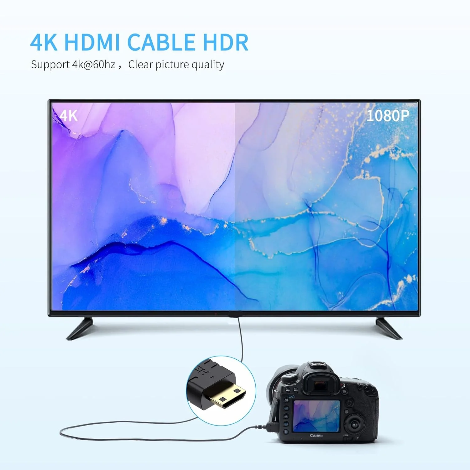 کابل مینی HDMI به HDMI فوق العاده نازک FEELWORLD 4K، طول 0.5 متر، کابل باریک HDMI 2.0 با قطر 2.5 میلی متر، پشتیبانی از سرعت بالا 4K@60Hz 2160p 1080p 18 گیگابیت بر ثانیه 3D HDR برای دوربین، فیلمبردار، لپ تاپ، تبلت