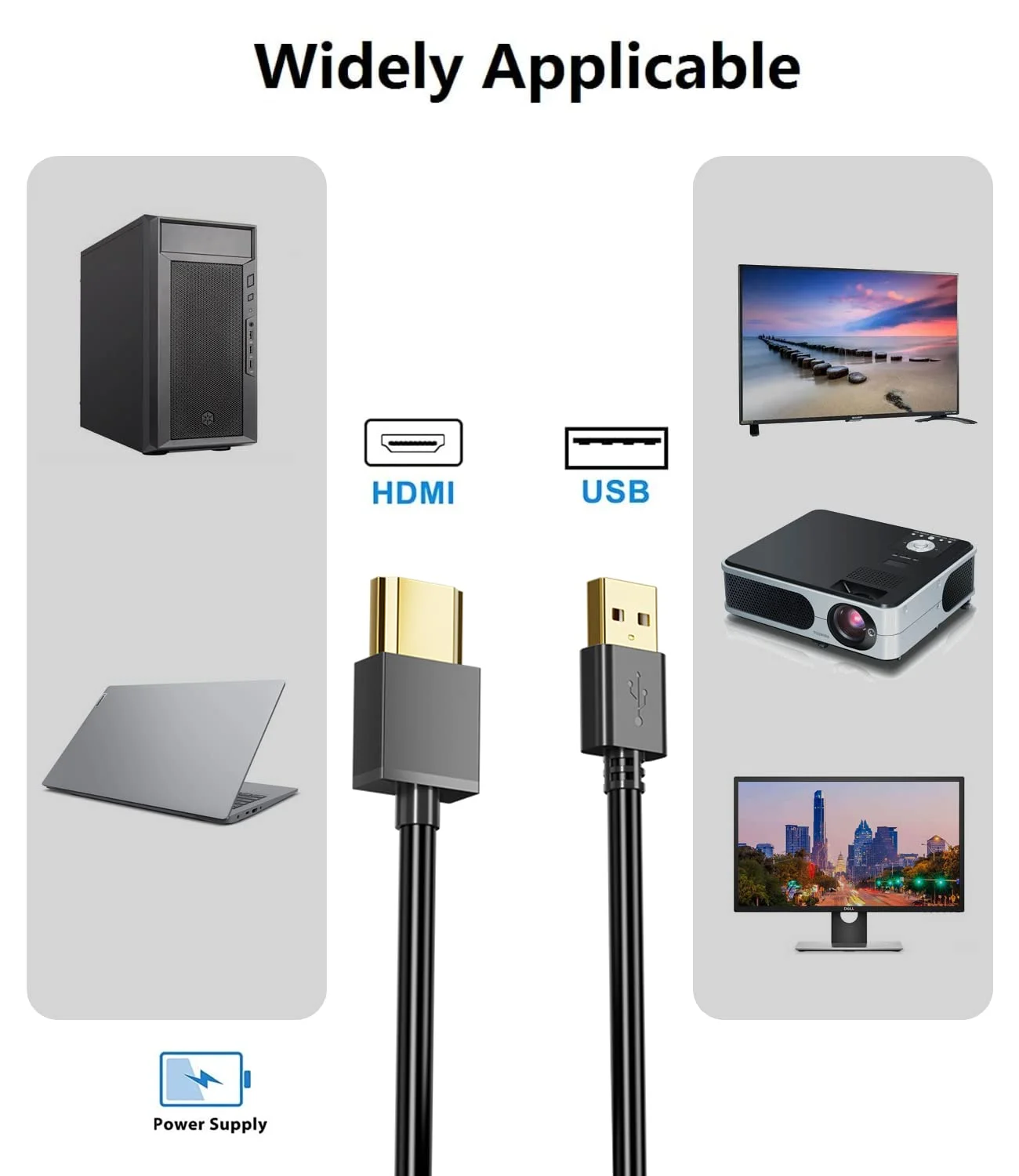 کابل شارژ USB به HDMI طول 1 متر، کابل آداپتور USB به HDMI برای مک، iOS، ویندوز 12/11/10/Vista/XP، تلویزیون های HD، گیرنده ماهواره، پخش کننده Blu-Ray و غیره