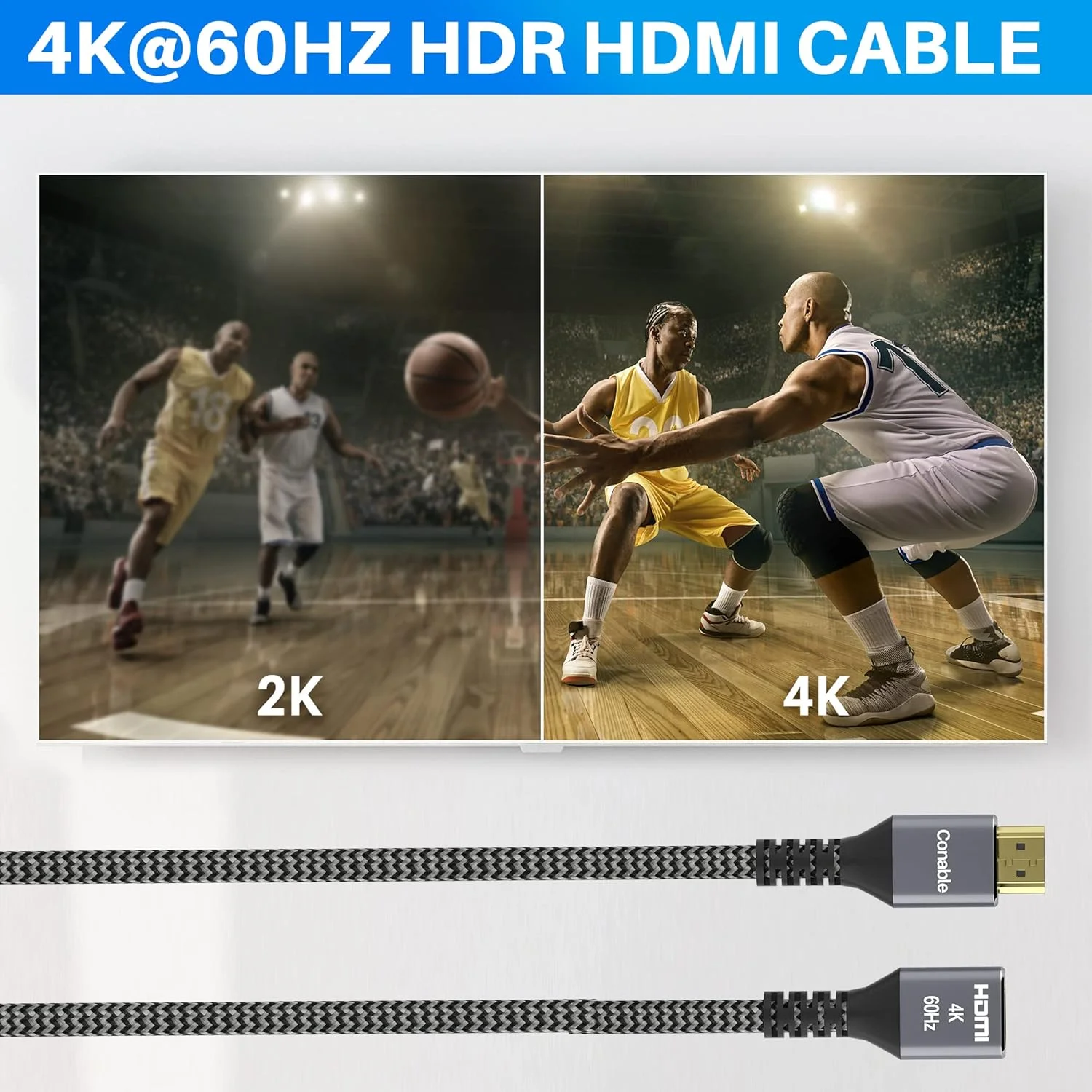 کابل افزایش طول HDMI 4K، طول 6 متر، کابل افزایش طول بافته شده HDMI 2.0 نر به ماده، مس خالص، 3D 4K@60Hz 2160p 1080p HDR HDCP 2.2 ARC (همراه با 25 بست کمربندی، 25 میخ U شکل، 2 آداپتور HDMI) - طول 6 متر