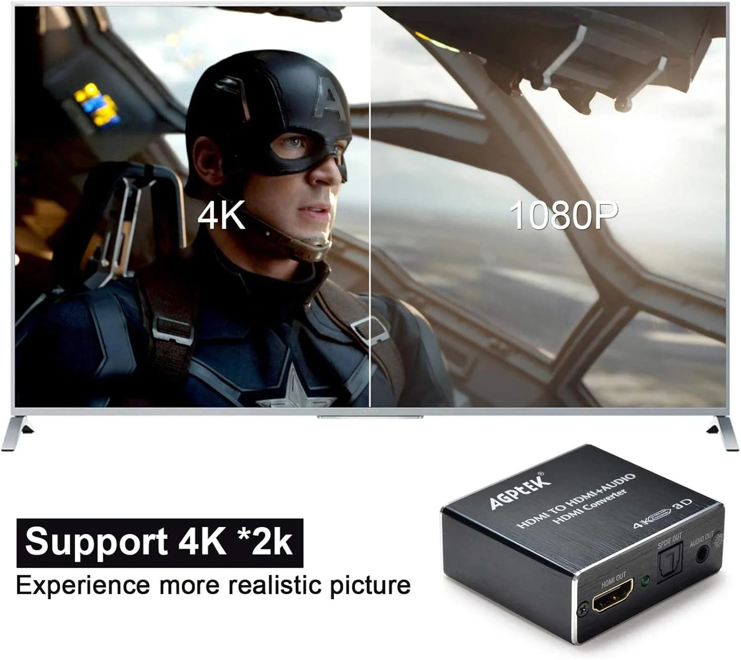 اسپلیتر استخراج کننده صدا HDMI با رزولوشن 4K x 2K، آداپتور تبدیل کننده صدا HDMI با پشتیبانی از خروجی صدای اپتیکال Toslink Ultra HD 4K و 3.5 میلی متری به همراه کابل فیبر نوری