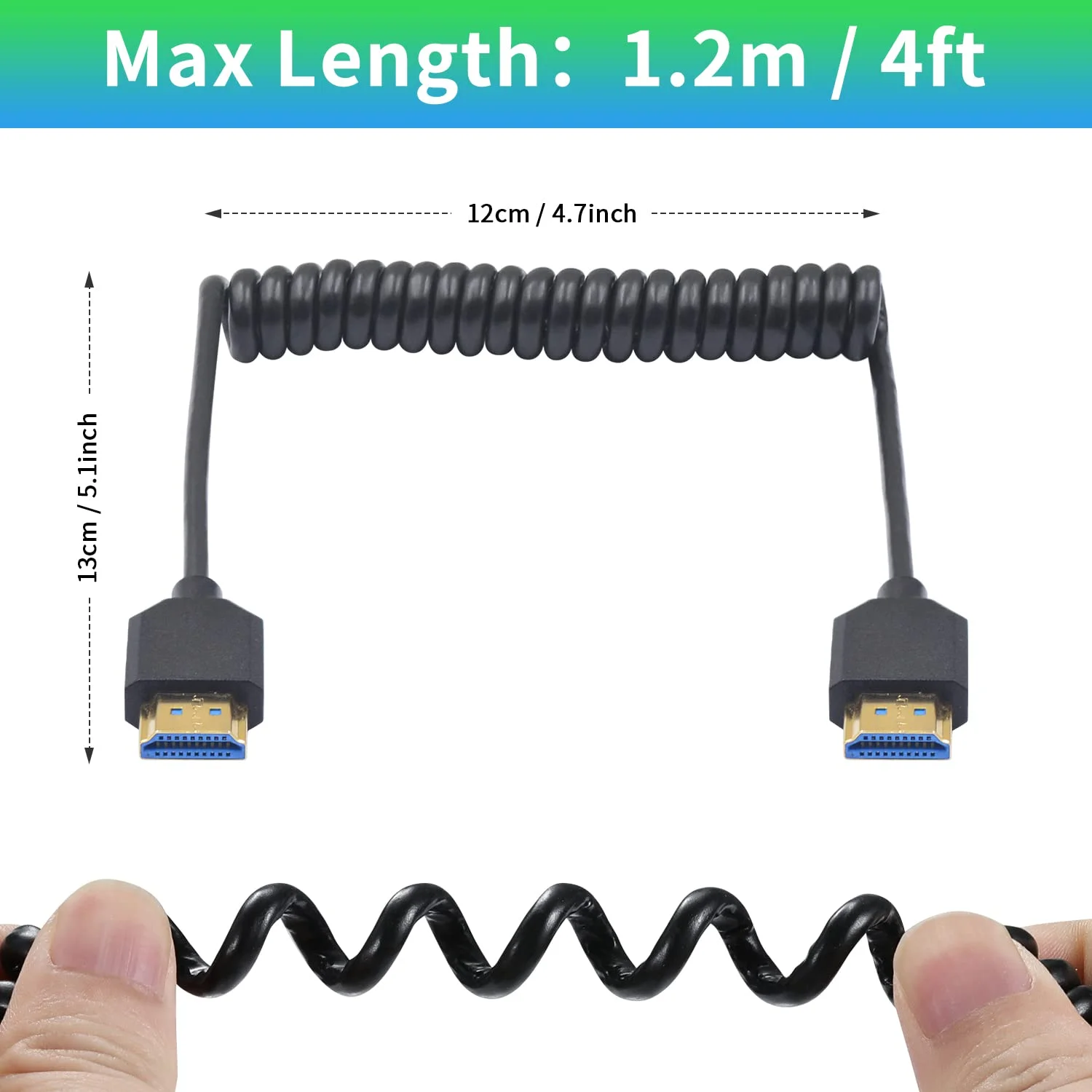 کابل HDMI فنری 8K داتک، 30 سانتی متر - 120 سانتی متر، کابل کوتاه HDMI نر به نر 48 گیگابیت بر ثانیه با رزولوشن 8K@60Hz، 4K@240Hz و HDR برای ATOMOS Ninja V Sony A7siii Canon C300 C500 Ronin RS2 مانیتور دوربین، کارت های کپچر، PS5