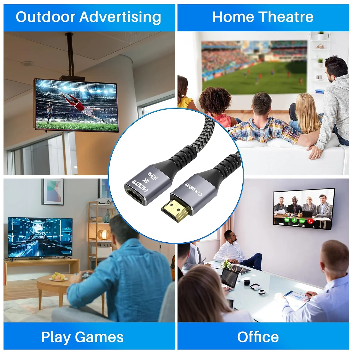 کابل افزایش طول HDMI 4K، طول 6 متر، کابل افزایش طول بافته شده HDMI 2.0 نر به ماده، مس خالص، 3D 4K@60Hz 2160p 1080p HDR HDCP 2.2 ARC (همراه با 25 بست کمربندی، 25 میخ U شکل، 2 آداپتور HDMI) - طول 6 متر